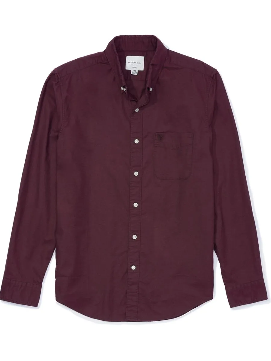 American Eagle MEN 2232 INT SF BTD STRETCH PIECE DYE OXFORD  BURGUNDY American Eagle MEN 2232 INT SF BTD STRETCH PIECE DYE OXFORD  BURGUNDY