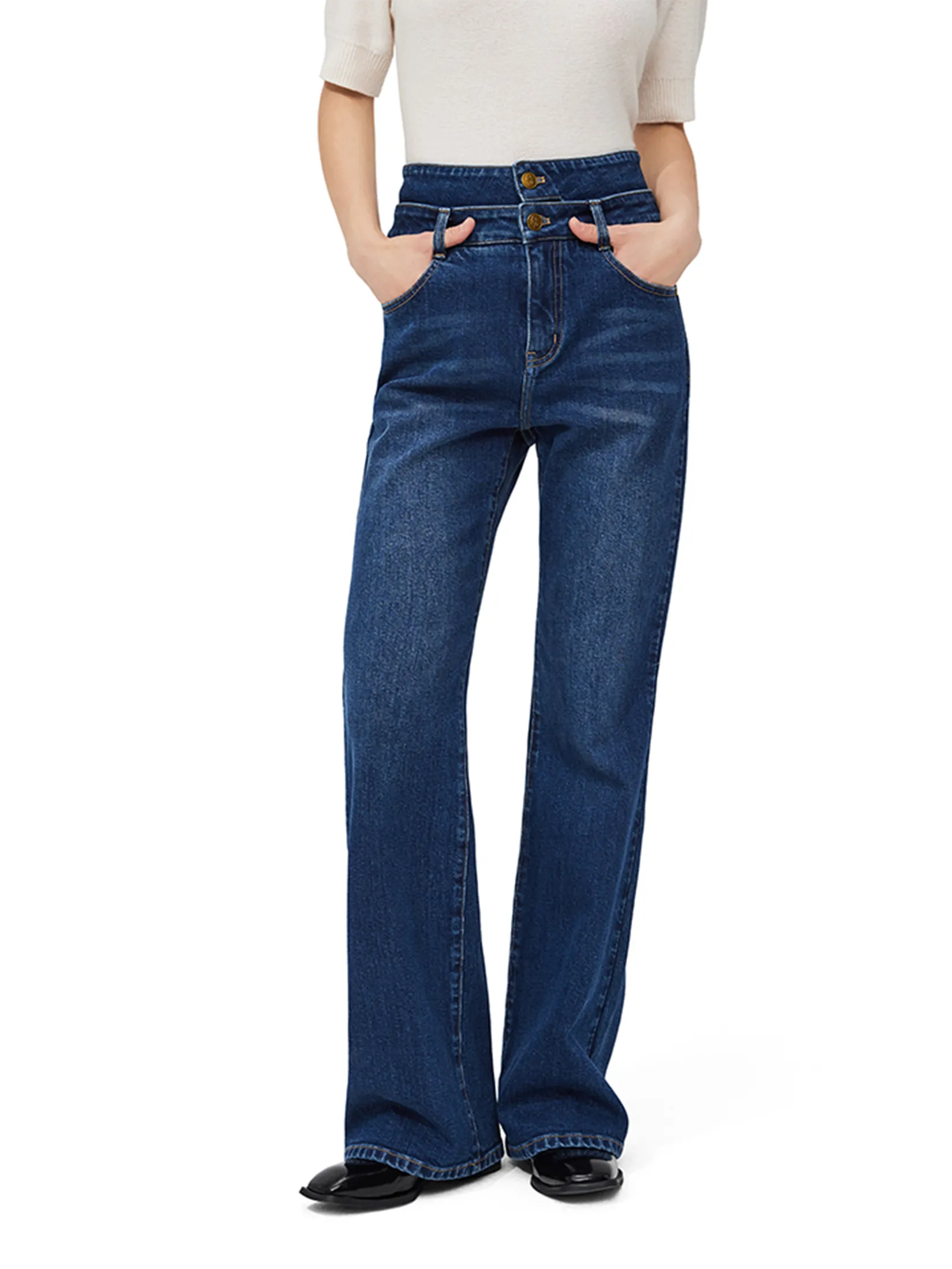 PORTSPURE Women Trousers Wide-Leg Denim Navy PORTSPURE Women Trousers Wide-Leg Denim Navy