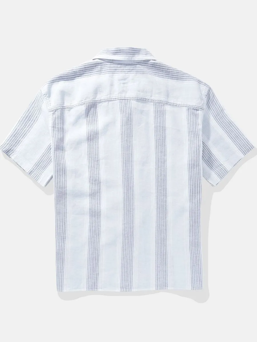 American Eagle MEN SS OVERSIZED CAMP COLLAR LINEN STRIPE 409 BLUE MIST American Eagle MEN SS OVERSIZED CAMP COLLAR LINEN STRIPE 409 BLUE MIST