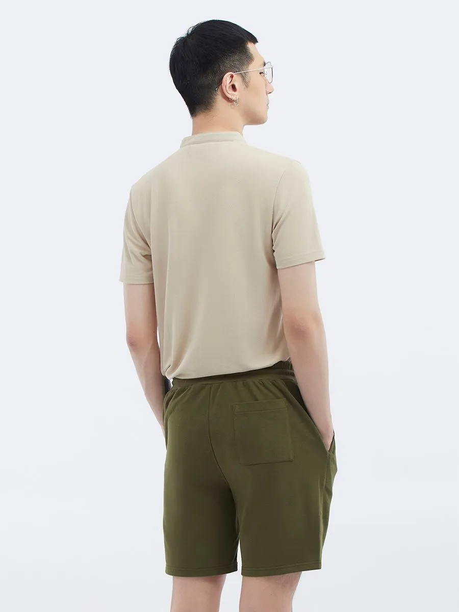ESP Stand Collar Frenchie Polo Shirt Men Beige ESP Stand Collar Frenchie Polo Shirt Men Beige