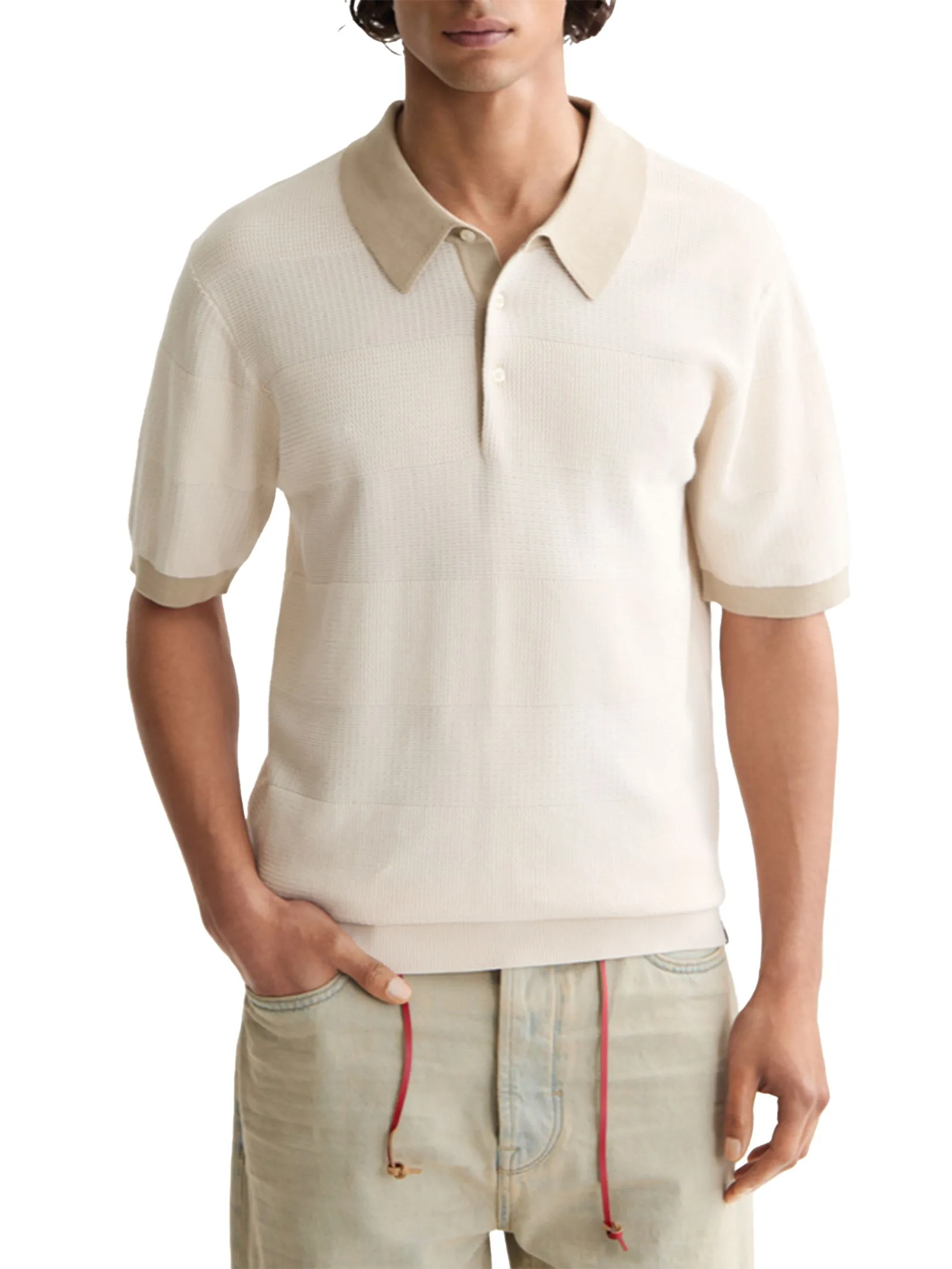 SCOTCH&SODA Men Polo Knitted Striped Light Beige SCOTCH&SODA Men Polo Knitted Striped Light Beige
