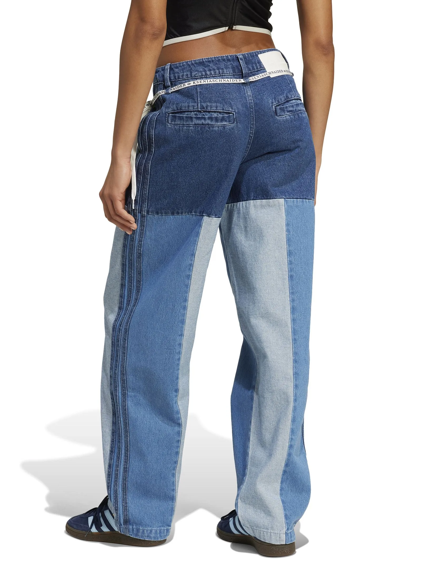 ADIDAS Women Straight Leg Jeans Kseniaschnaider Patchwork Indigo Denim / Medium Blue Denim / Light Denim ADIDAS Women Straight Leg Jeans Kseniaschnaider Patchwork Indigo Denim / Medium Blue Denim / Light Denim