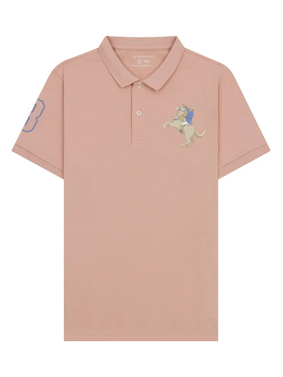 GIORDANO Men's Pique Slim Fit Embroidery Napoleon Polo Evening Sand Pink GIORDANO Men's Pique Slim Fit Embroidery Napoleon Polo Evening Sand Pink