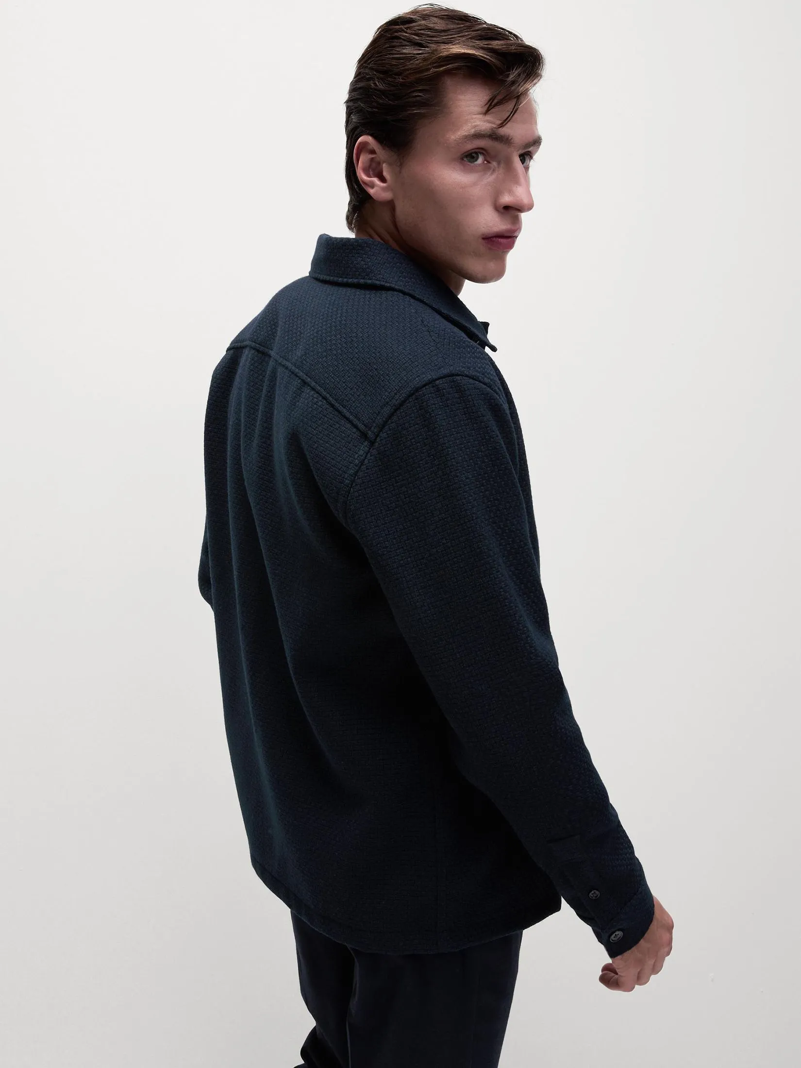 MARKS & SPENCER Men Shirt Waffle Overshirt Navy Mix MARKS & SPENCER Men Shirt Waffle Overshirt Navy Mix