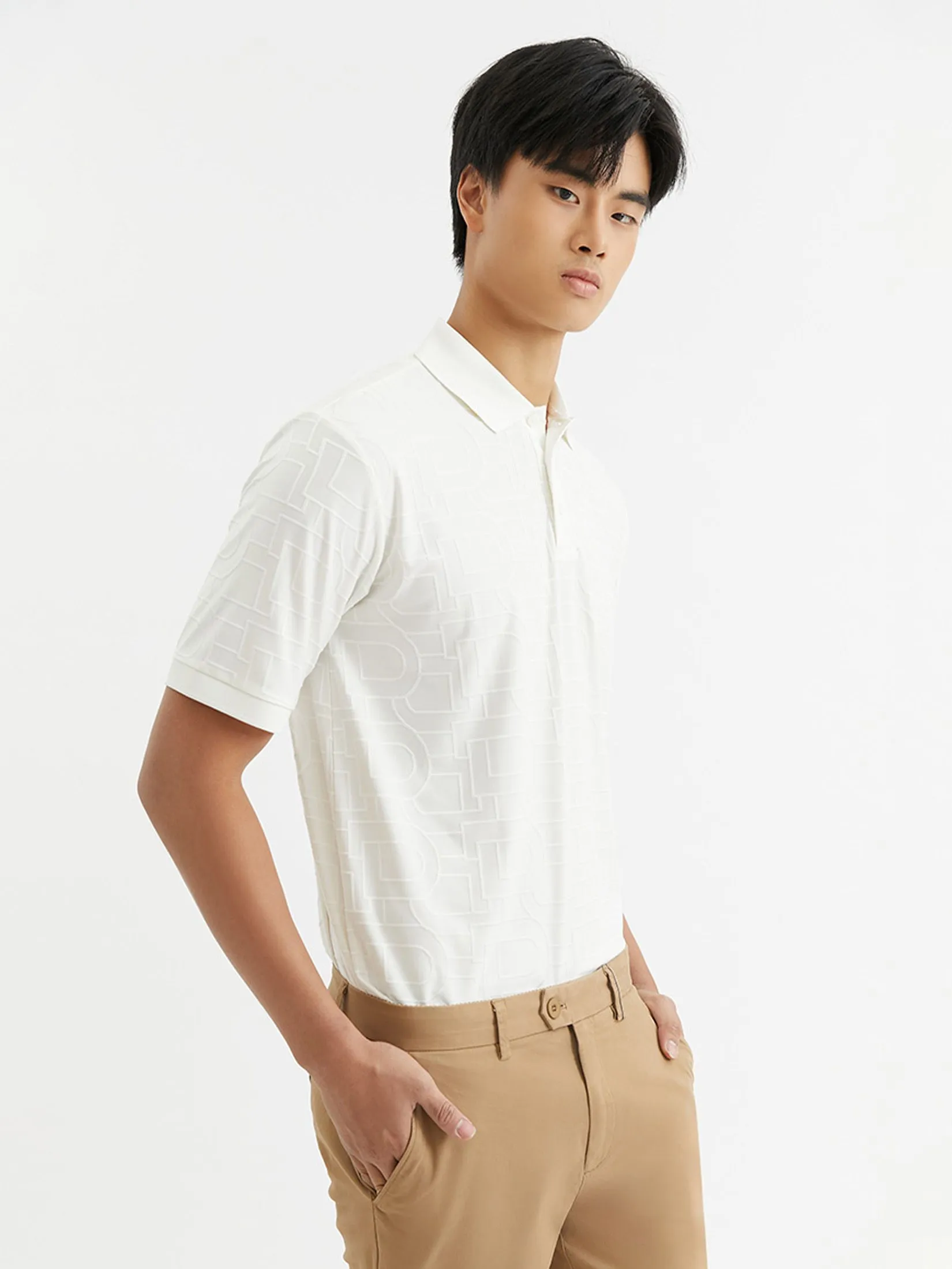 DAPPER DAPPER DP Jacquard Polo Shirt White DAPPER DAPPER DP Jacquard Polo Shirt White