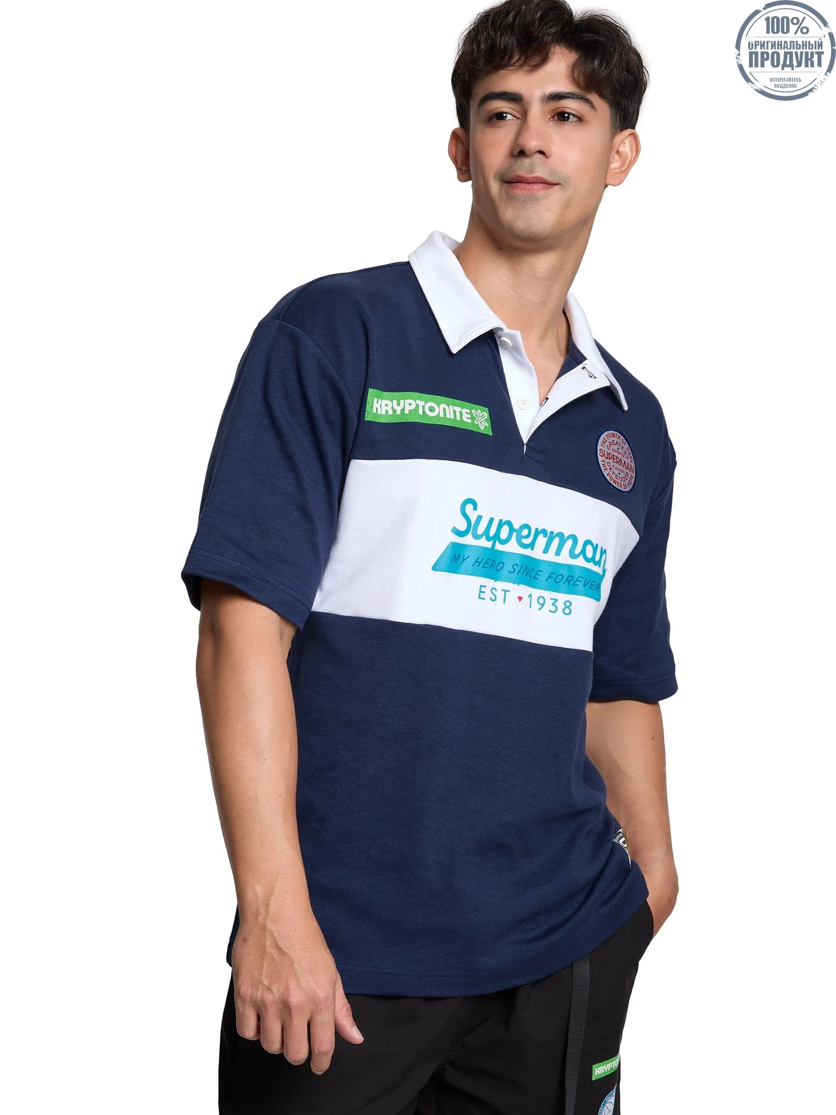 PACIFIC UNION Men Polo Shirt Stripe Superman Navy PACIFIC UNION Men Polo Shirt Stripe Superman Navy
