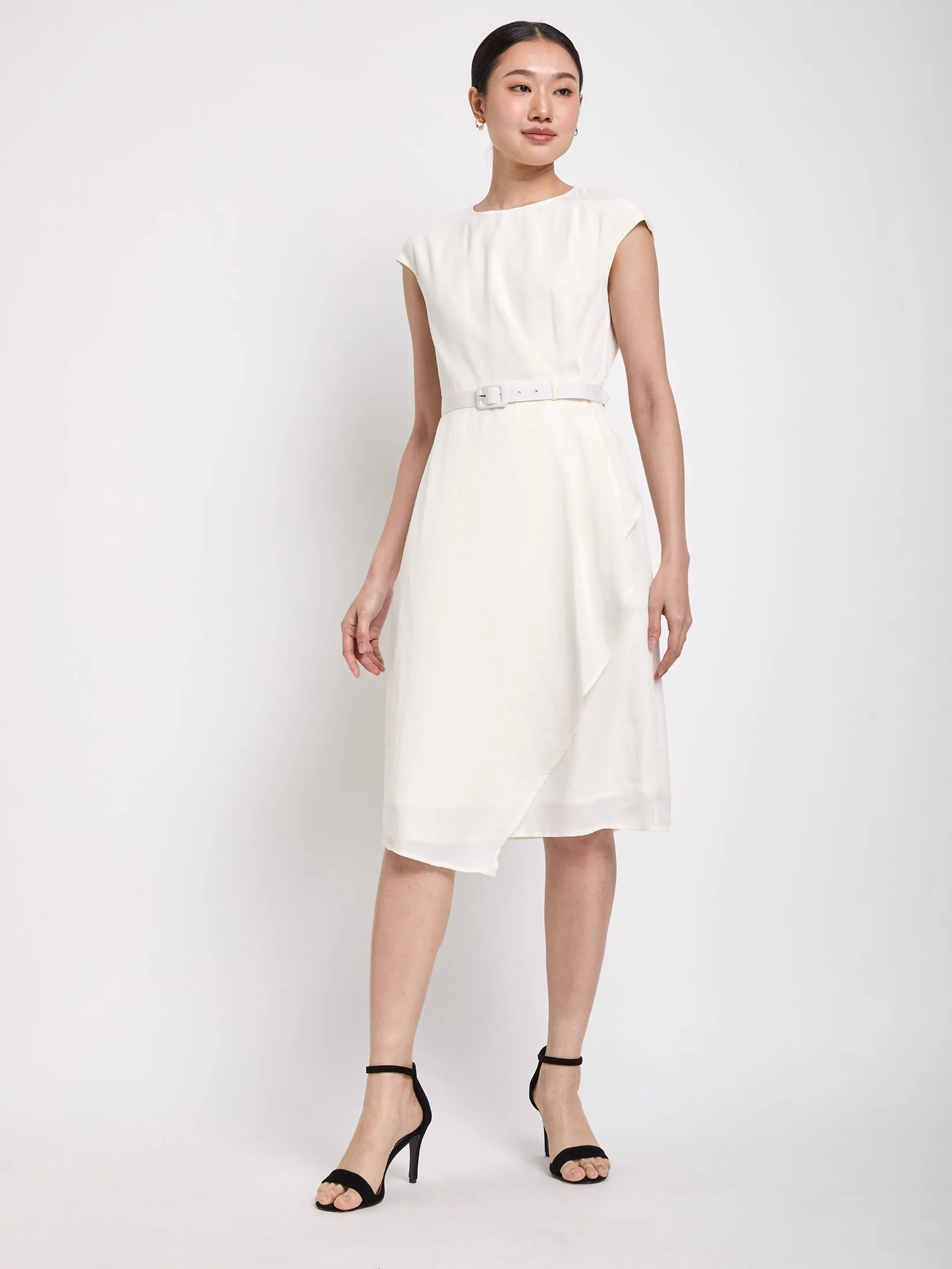 EXPRESSIONS Women Dress Cap Sleeves with Front Drape EXPRESSIONS Women Dress Cap Sleeves with Front Drape