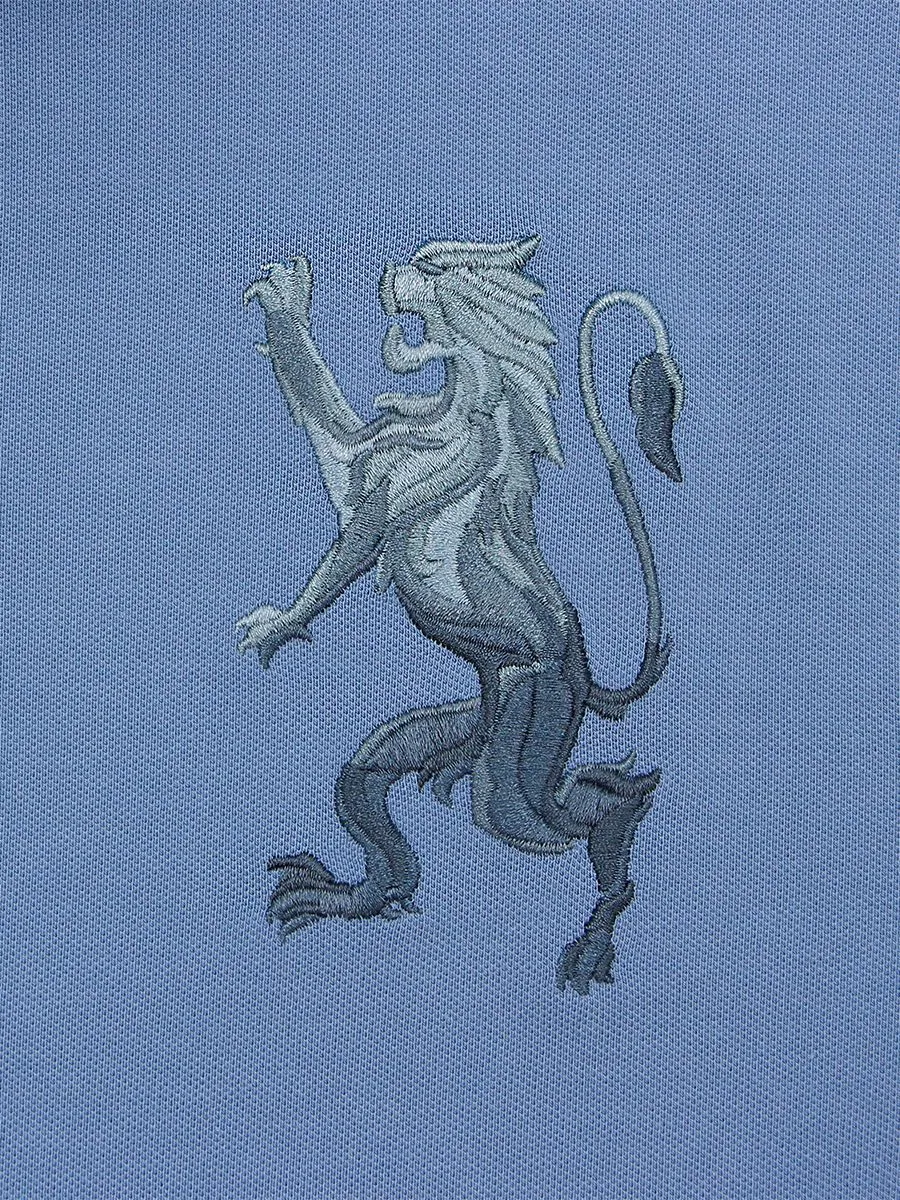 GIORDANO Men's Lycra Pique Embroidery Polo (3D Lion) Coronet blue GIORDANO Men's Lycra Pique Embroidery Polo (3D Lion) Coronet blue