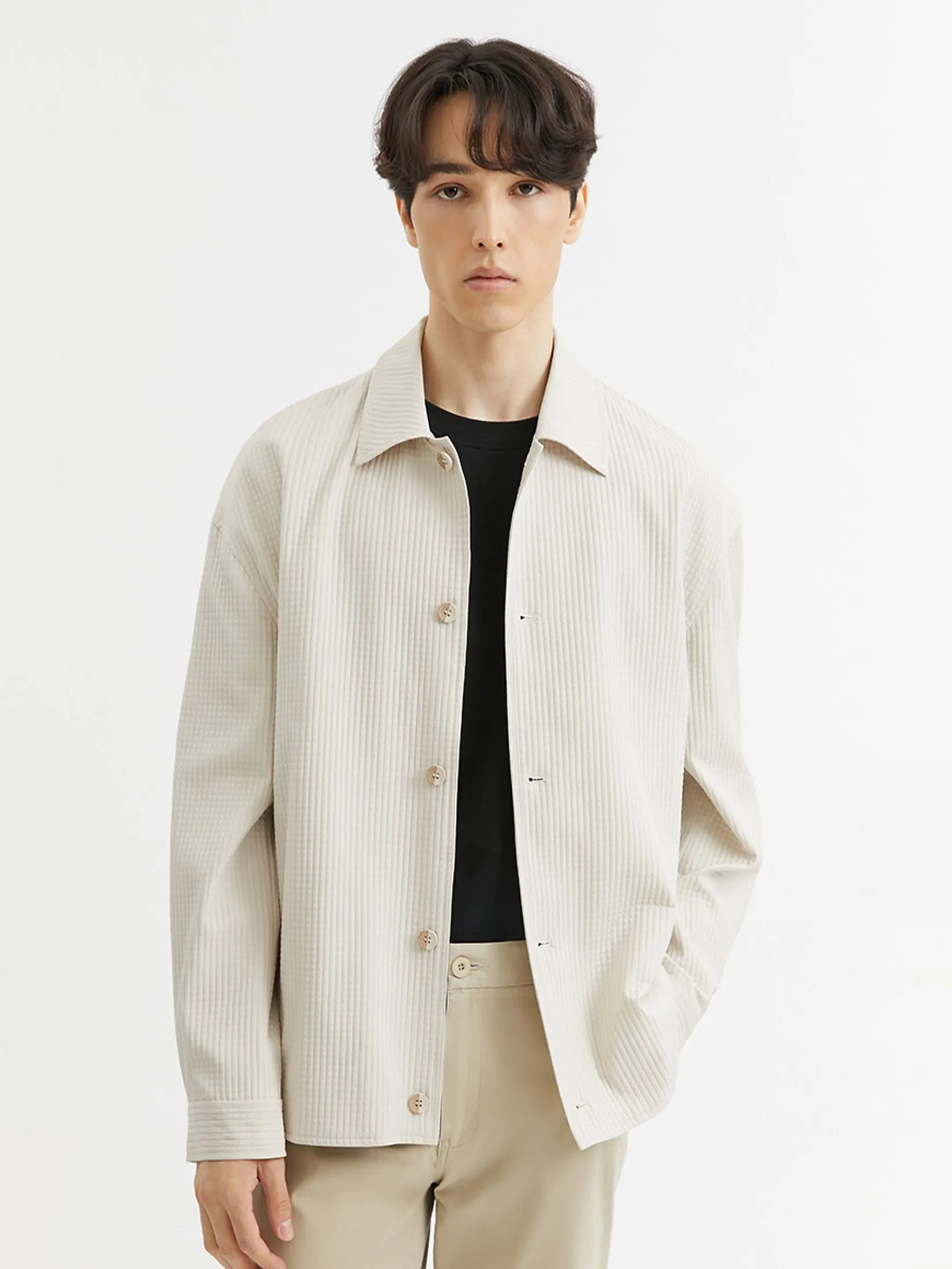 DAPPER Men Waffle Textured Jacket Cream DAPPER Men Waffle Textured Jacket Cream