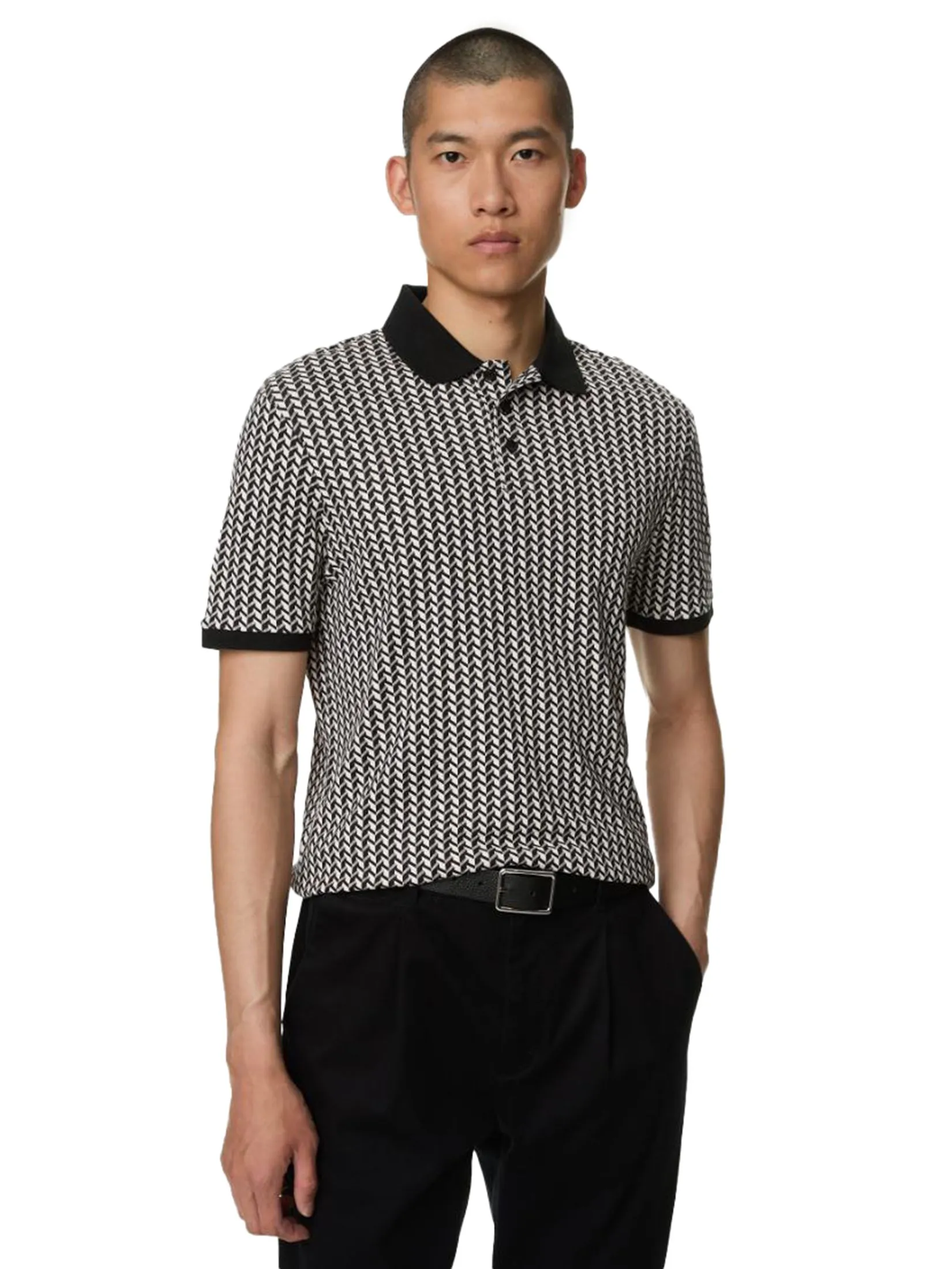 MARKS & SPENCER Men Polo Shirt Pure Cotton Geometric Print MARKS & SPENCER Men Polo Shirt Pure Cotton Geometric Print