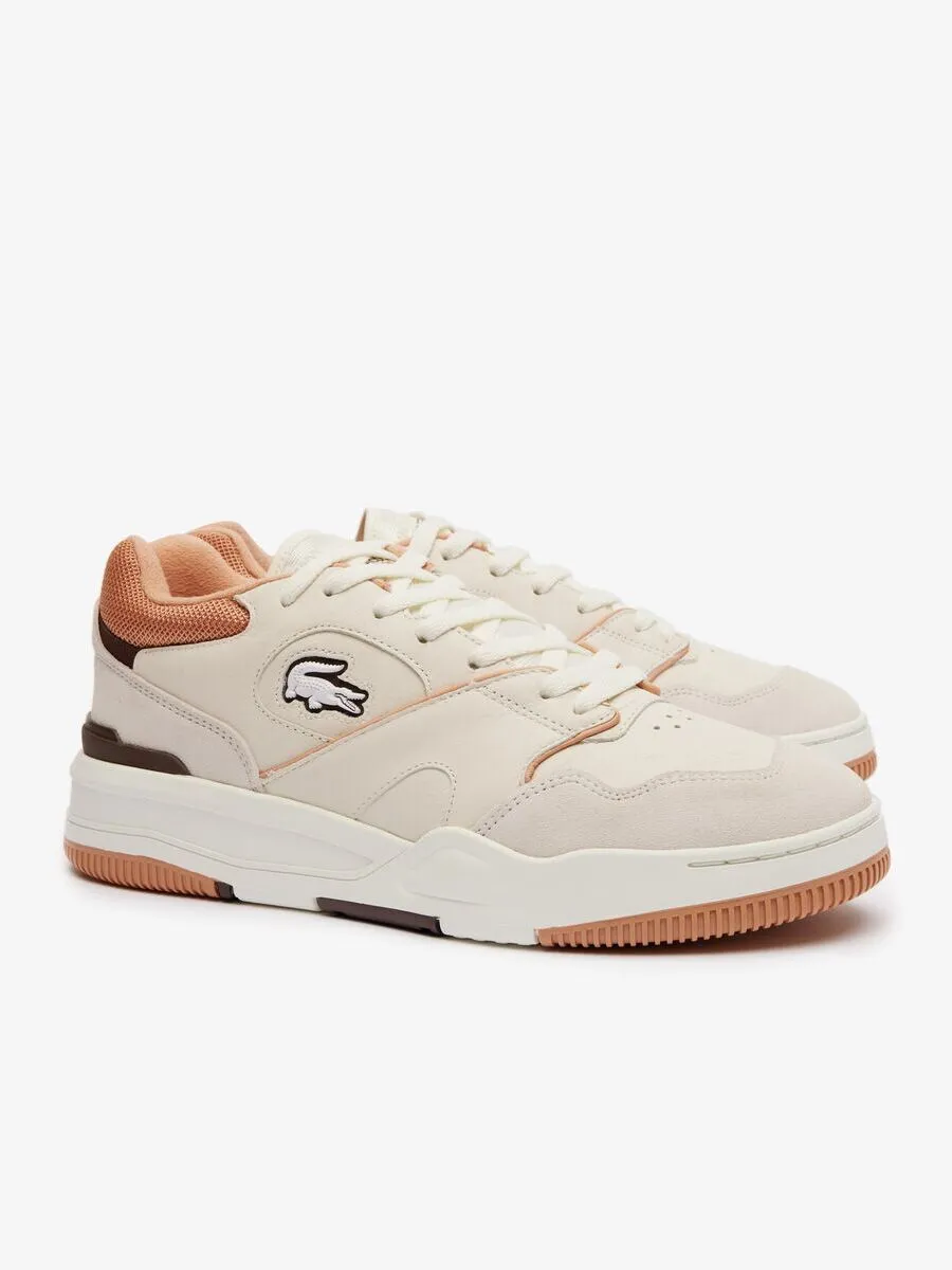 LACOSTE White Men’s Lineshot Contrasted Accent Leather Trainers LACOSTE White Men’s Lineshot Contrasted Accent Leather Trainers