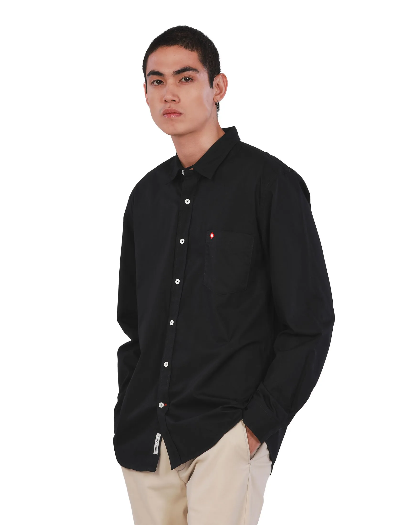 JOHN HENRY Men's Long Sleeves Shirts (Slim Fit) ESSENTIALS Black JOHN HENRY Men's Long Sleeves Shirts (Slim Fit) ESSENTIALS Black