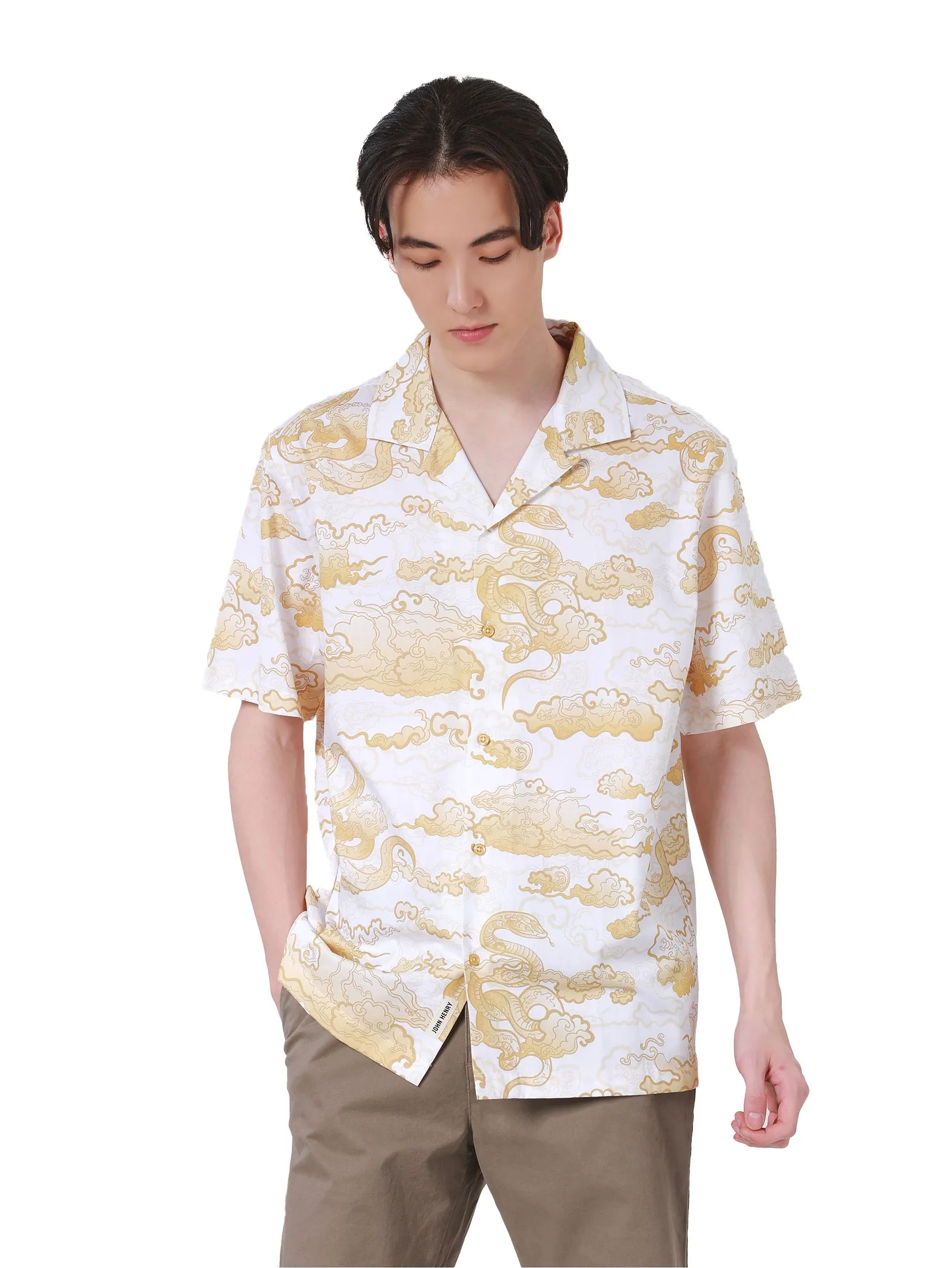 JOHN HENRY Men's Short Sleeves Shirts (Relaxed Fit) CHINESE NEW YEAR White JOHN HENRY Men's Short Sleeves Shirts (Relaxed Fit) CHINESE NEW YEAR White