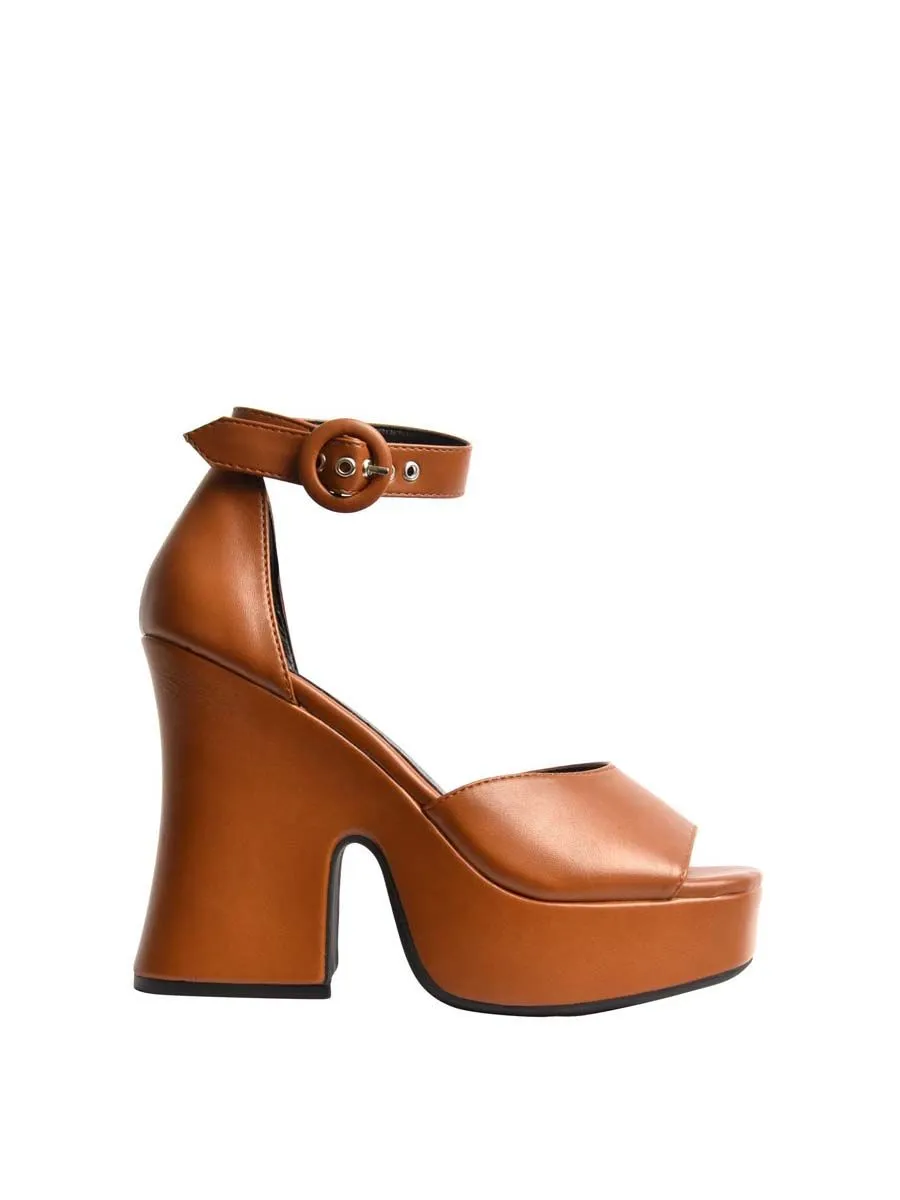 VILLAINS SF XIDORN Women's Platform Heeled Sandals TAN PU VILLAINS SF XIDORN Women's Platform Heeled Sandals TAN PU