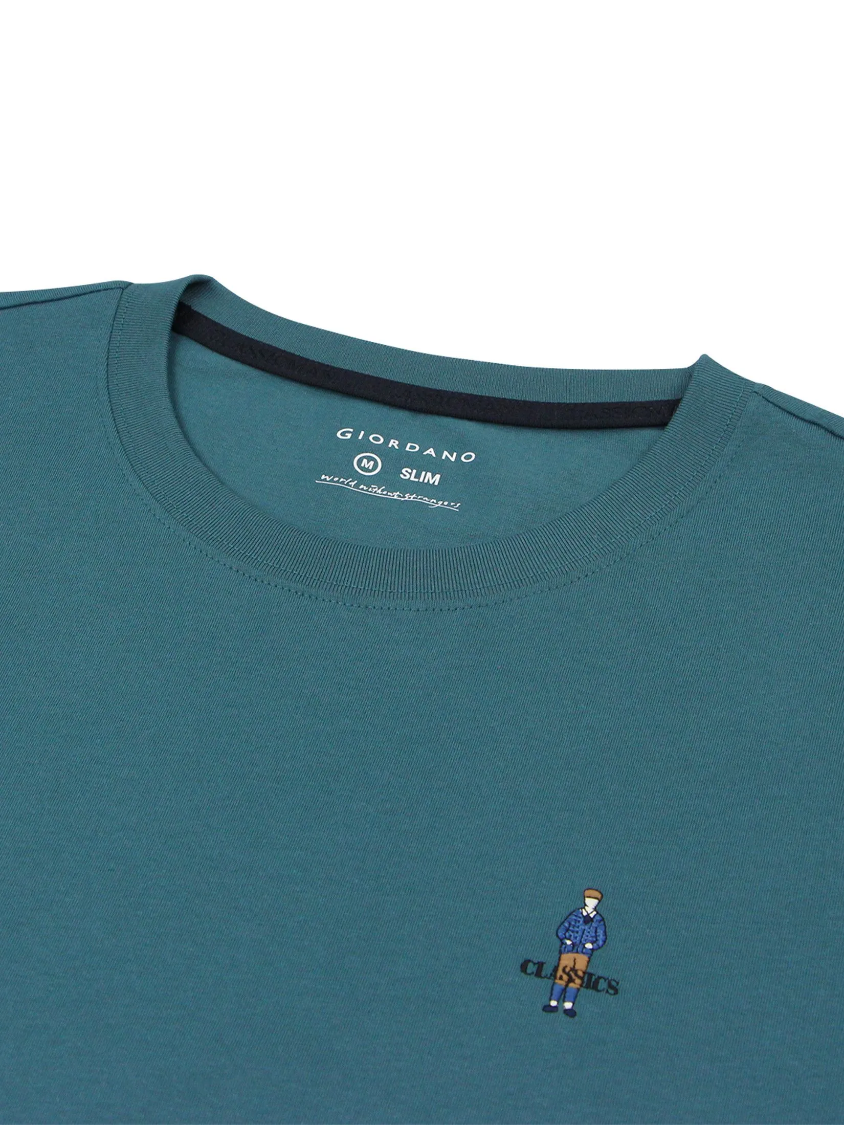 GIORDANO Men's Slim Cotton Embroidery Tee (Classic Man) Deep Emerald green GIORDANO Men's Slim Cotton Embroidery Tee (Classic Man) Deep Emerald green