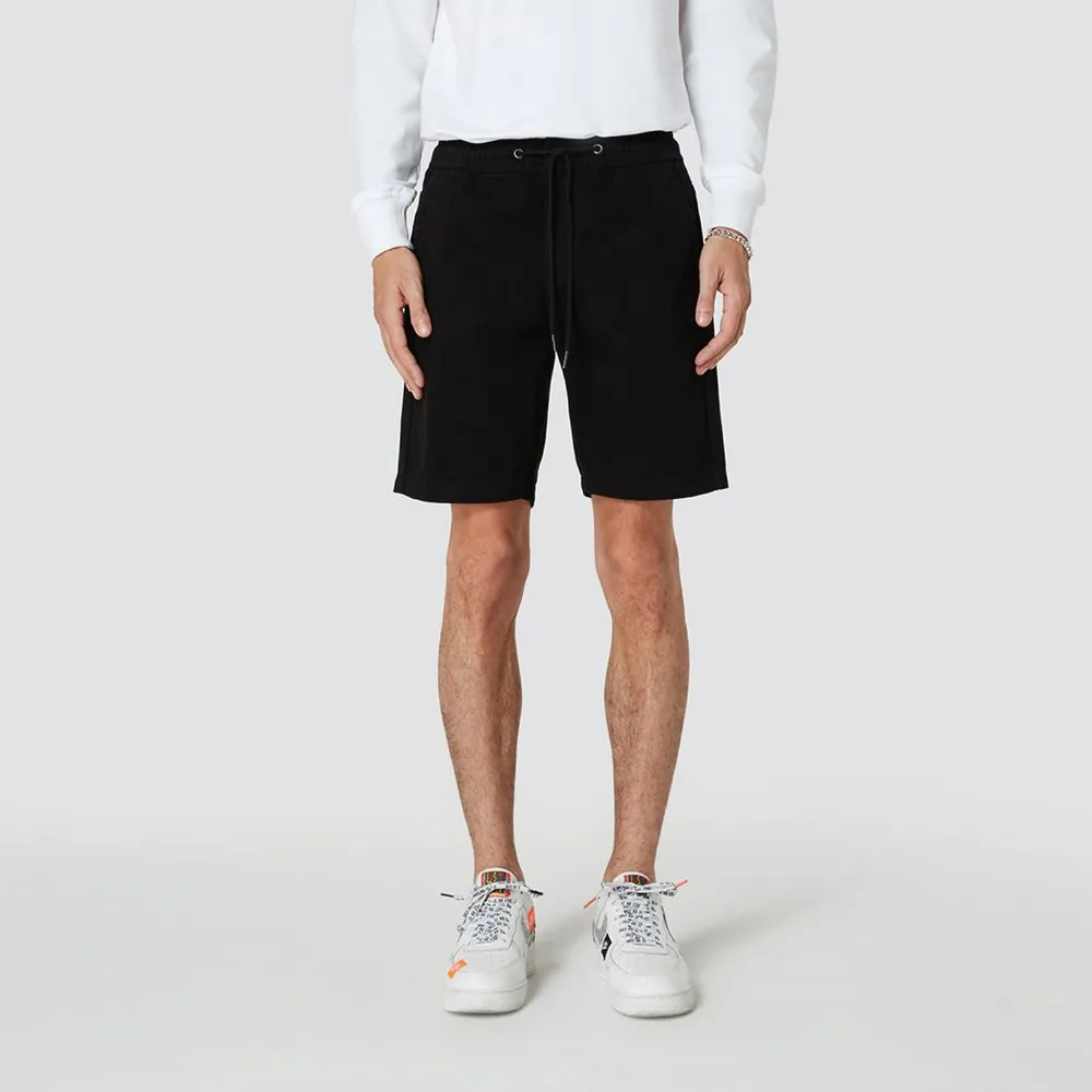 DAVIE JONES BLACK ELASTICATED COTTON SHORT PL0012BK