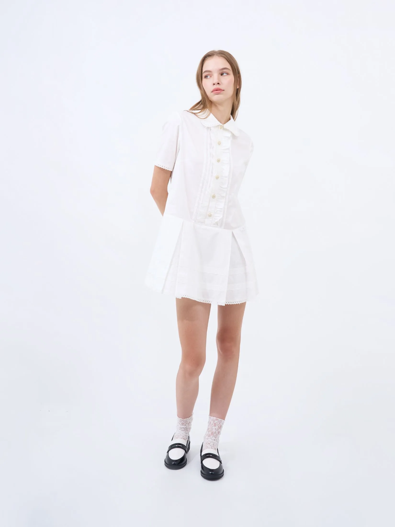 KLOSET (SS25) Women Collared Button-Front Dress White KLOSET (SS25) Women Collared Button-Front Dress White