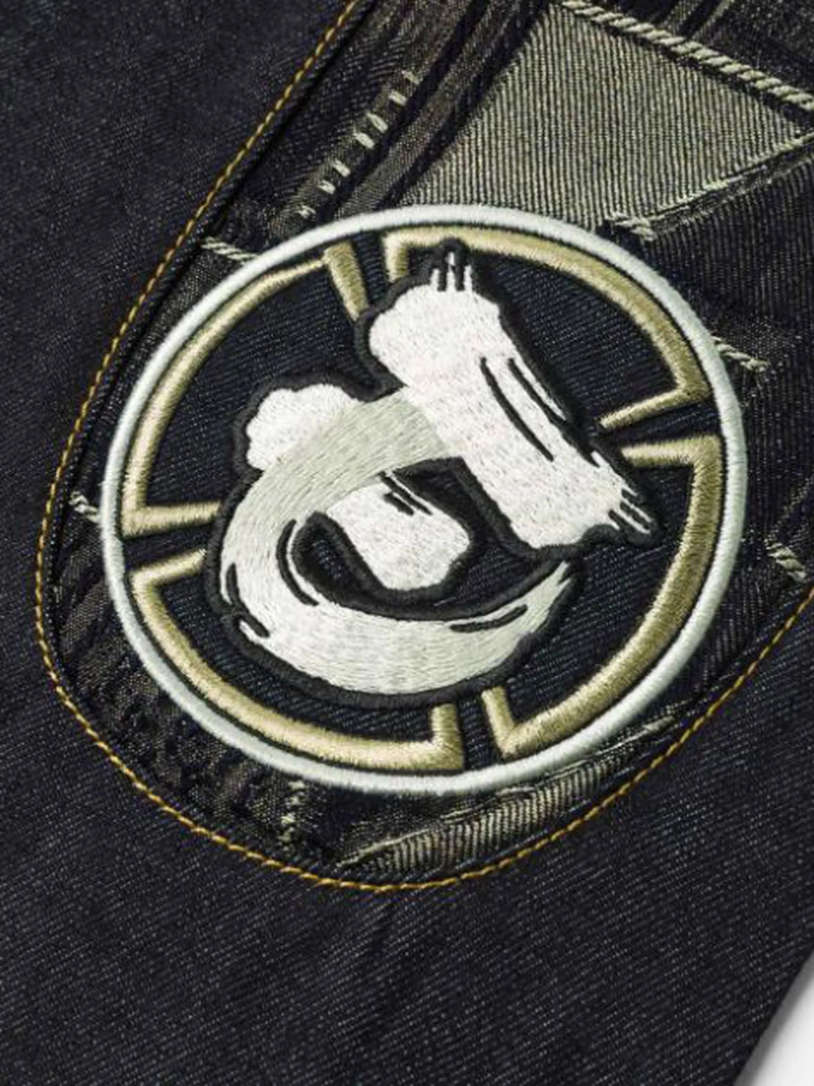 EVISU Men Jeans Patchwork Daicock Insert and Wheel Of Wisdom Embroidery Carrot Fit 2017 Indigo EVISU Men Jeans Patchwork Daicock Insert and Wheel Of Wisdom Embroidery Carrot Fit 2017 Indigo