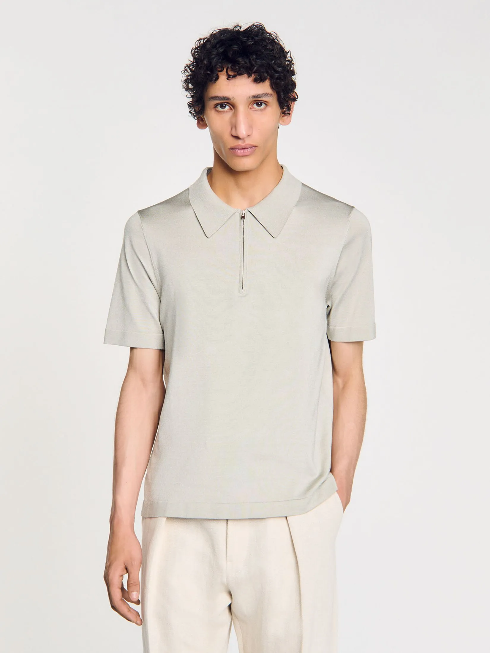 SANDRO Knitted Polo Shirt With Zip Collar SANDRO Knitted Polo Shirt With Zip Collar