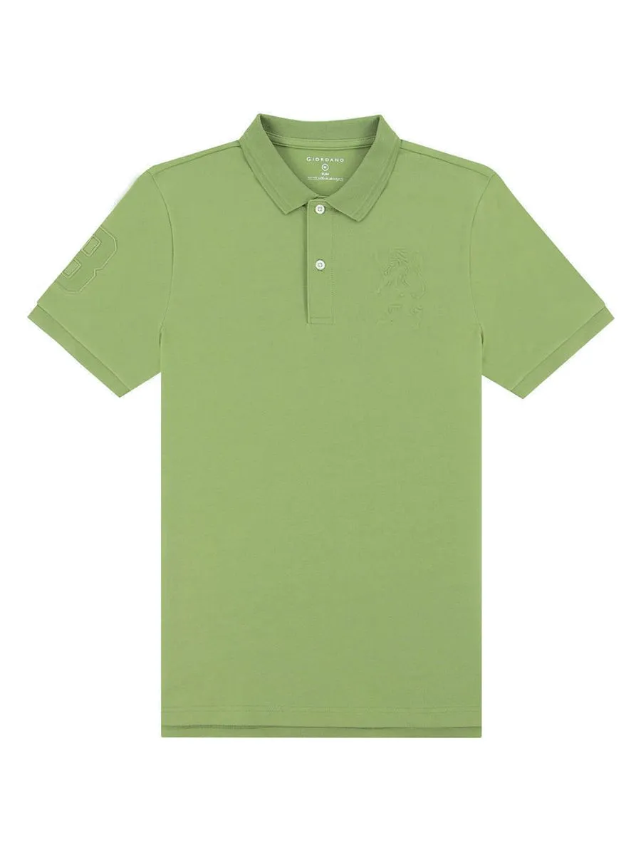 GIORDANO Men's Slim Fit 3D Lion Embroidery Polo Palm Green GIORDANO Men's Slim Fit 3D Lion Embroidery Polo Palm Green