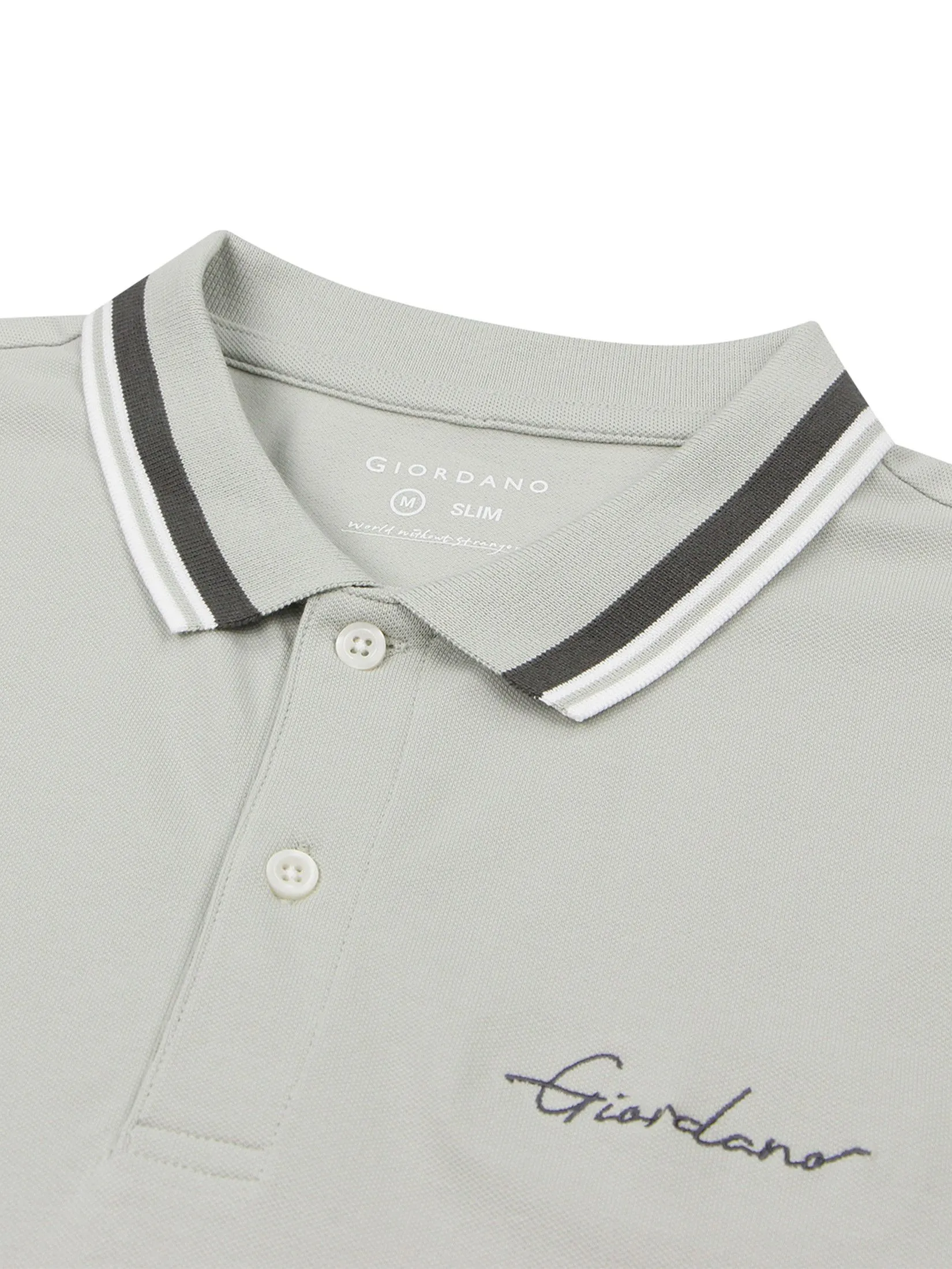 GIORDANO Men's Slim Embroidery Bold Polo (Signature) Pale Pine Grey GIORDANO Men's Slim Embroidery Bold Polo (Signature) Pale Pine Grey