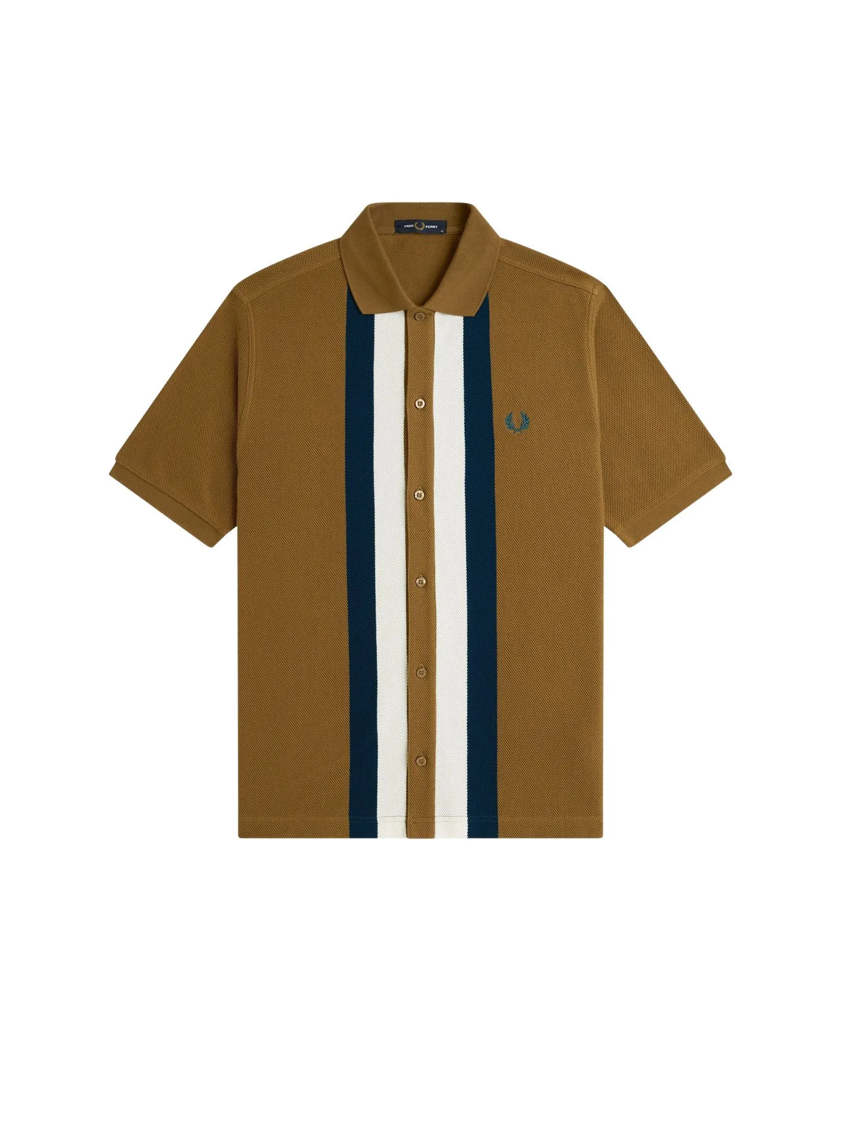 Fred Perry Men PANELLED BUTTON THROUGH POLO S Brown Fred Perry Men PANELLED BUTTON THROUGH POLO S Brown