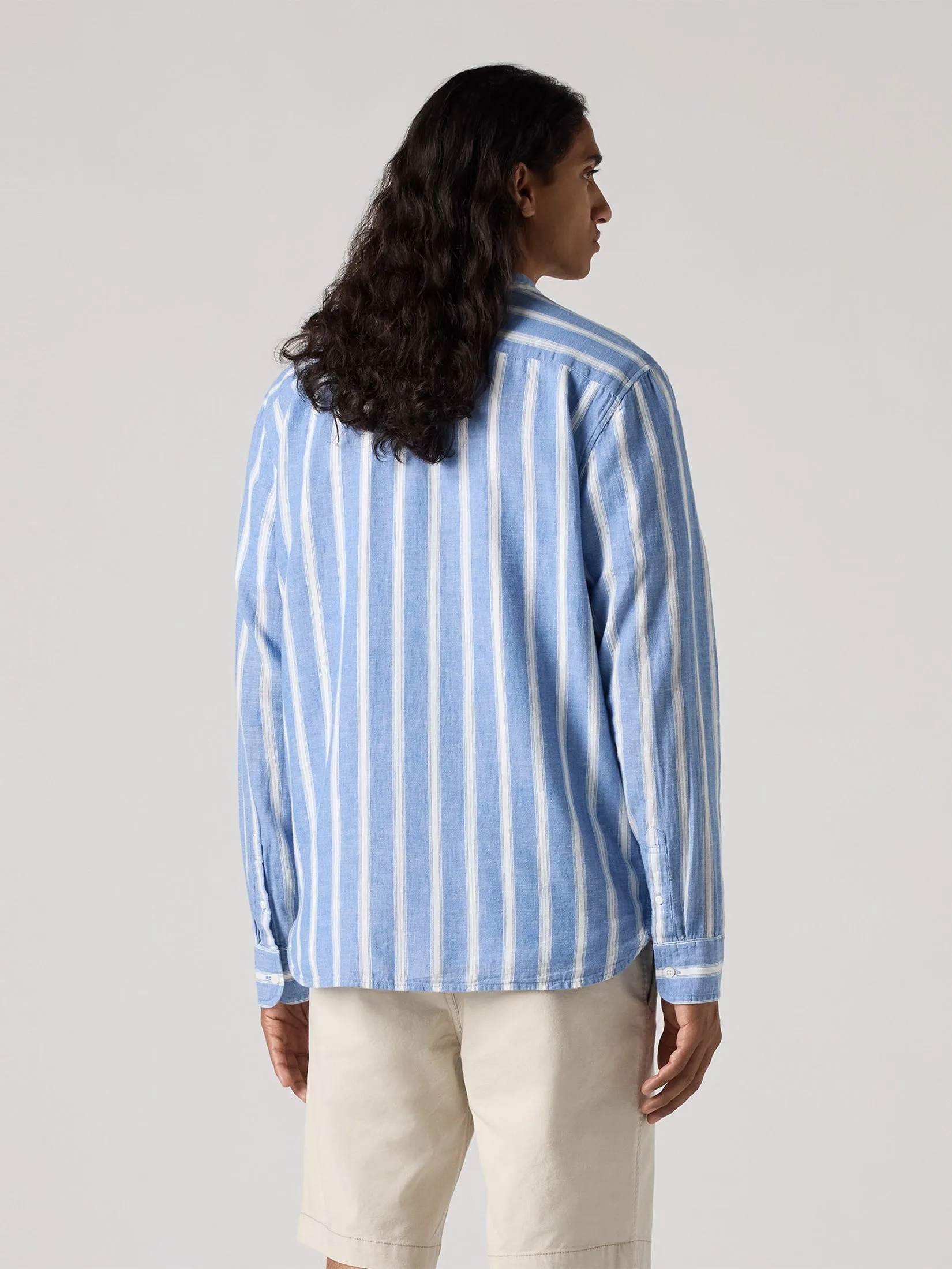 LEVI'S Men's Banded Collar 1 Pocket Shirt Blue LEVI'S Men's Banded Collar 1 Pocket Shirt Blue