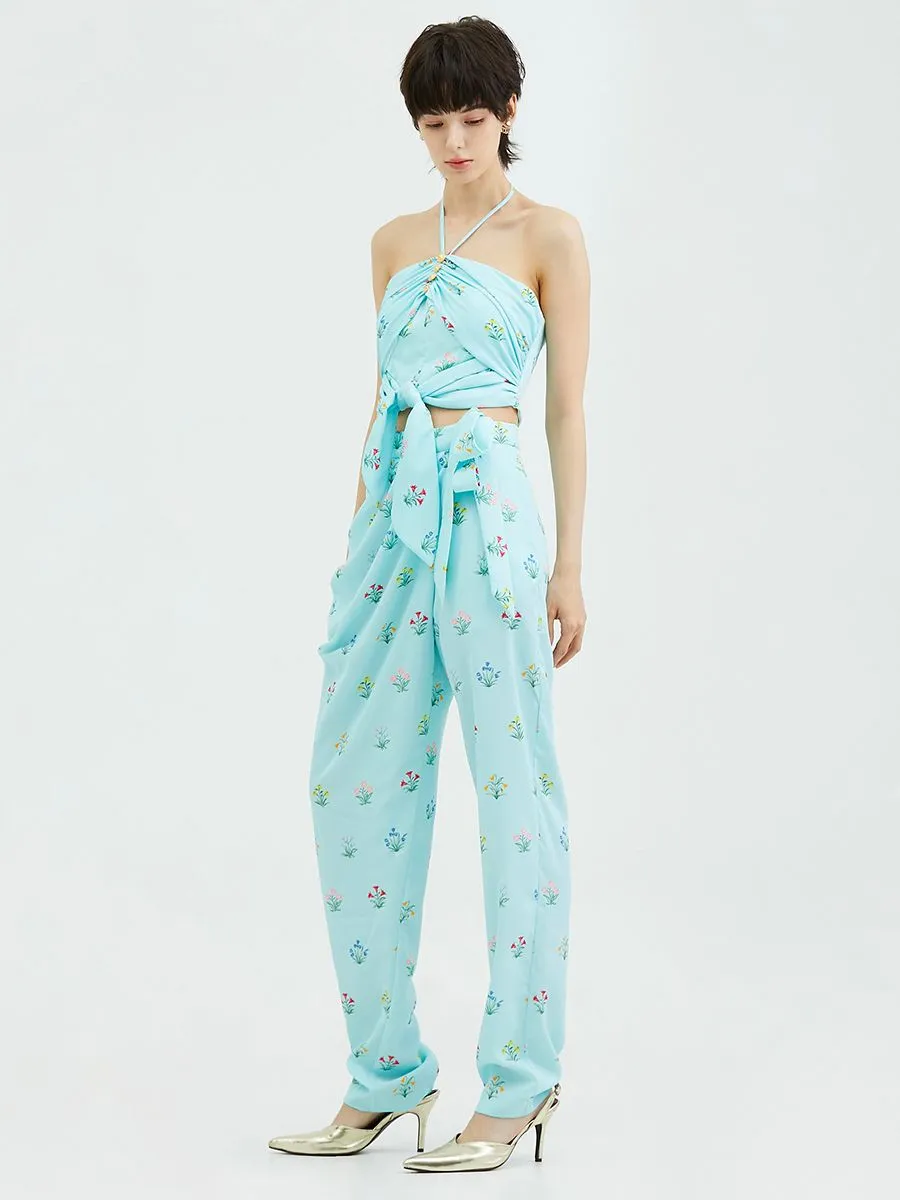 KLOSET (SS24)Floral Print Pants With Tie Blue KLOSET (SS24)Floral Print Pants With Tie Blue
