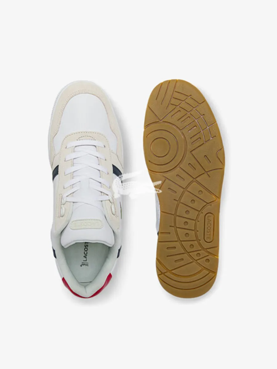 LACOSTE White Men’s T-Clip Tricolour Leather and Suede Trainers LACOSTE White Men’s T-Clip Tricolour Leather and Suede Trainers