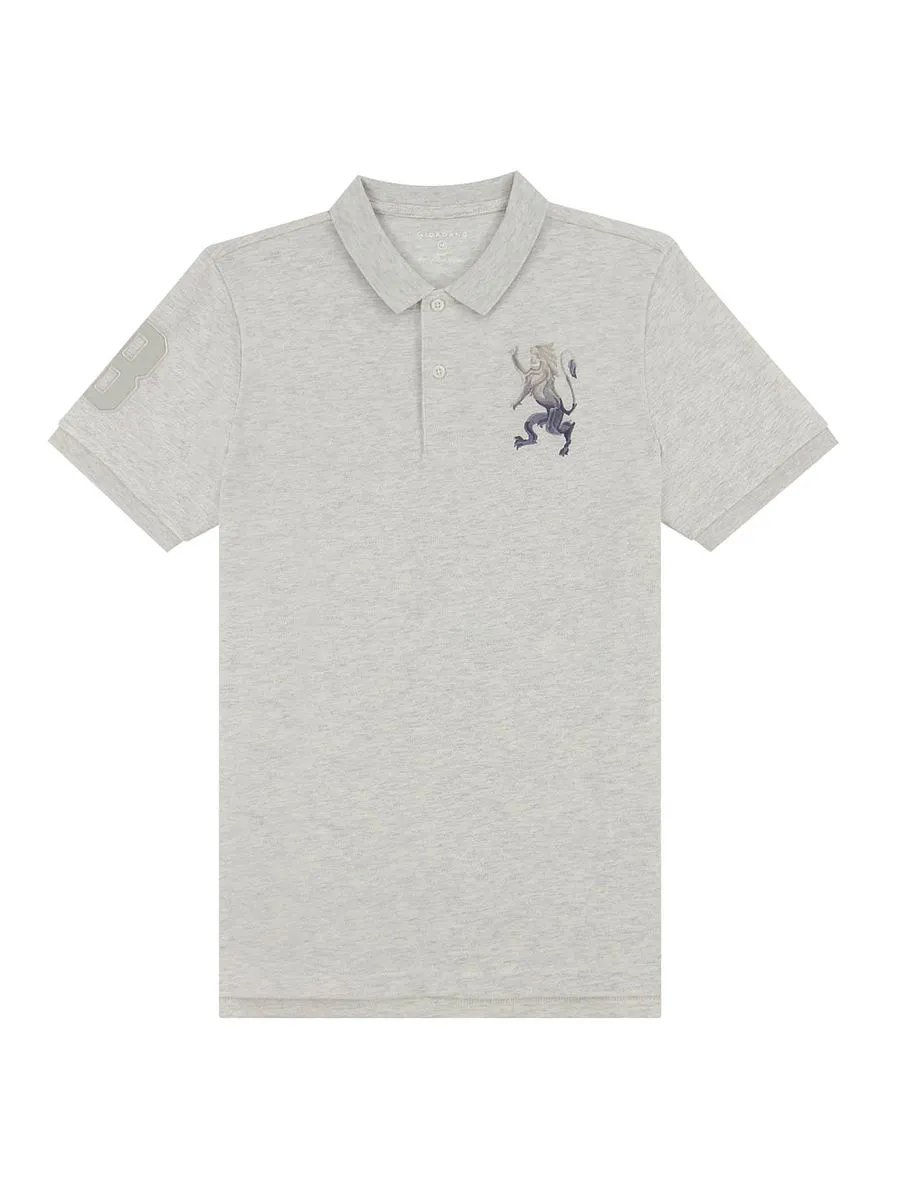 GIORDANO Men's Slim Fit 3D Lion Embroidery Polo Heather Moonstruck Grey GIORDANO Men's Slim Fit 3D Lion Embroidery Polo Heather Moonstruck Grey