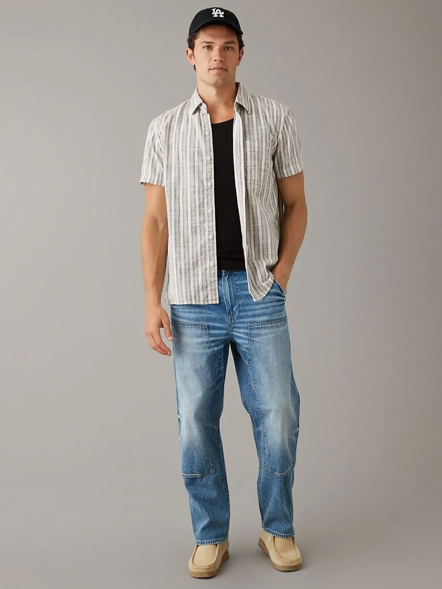 American Eagle MEN BROOKE STRIPE TERRY SLUB SHIRT 131 CHALK American Eagle MEN BROOKE STRIPE TERRY SLUB SHIRT 131 CHALK