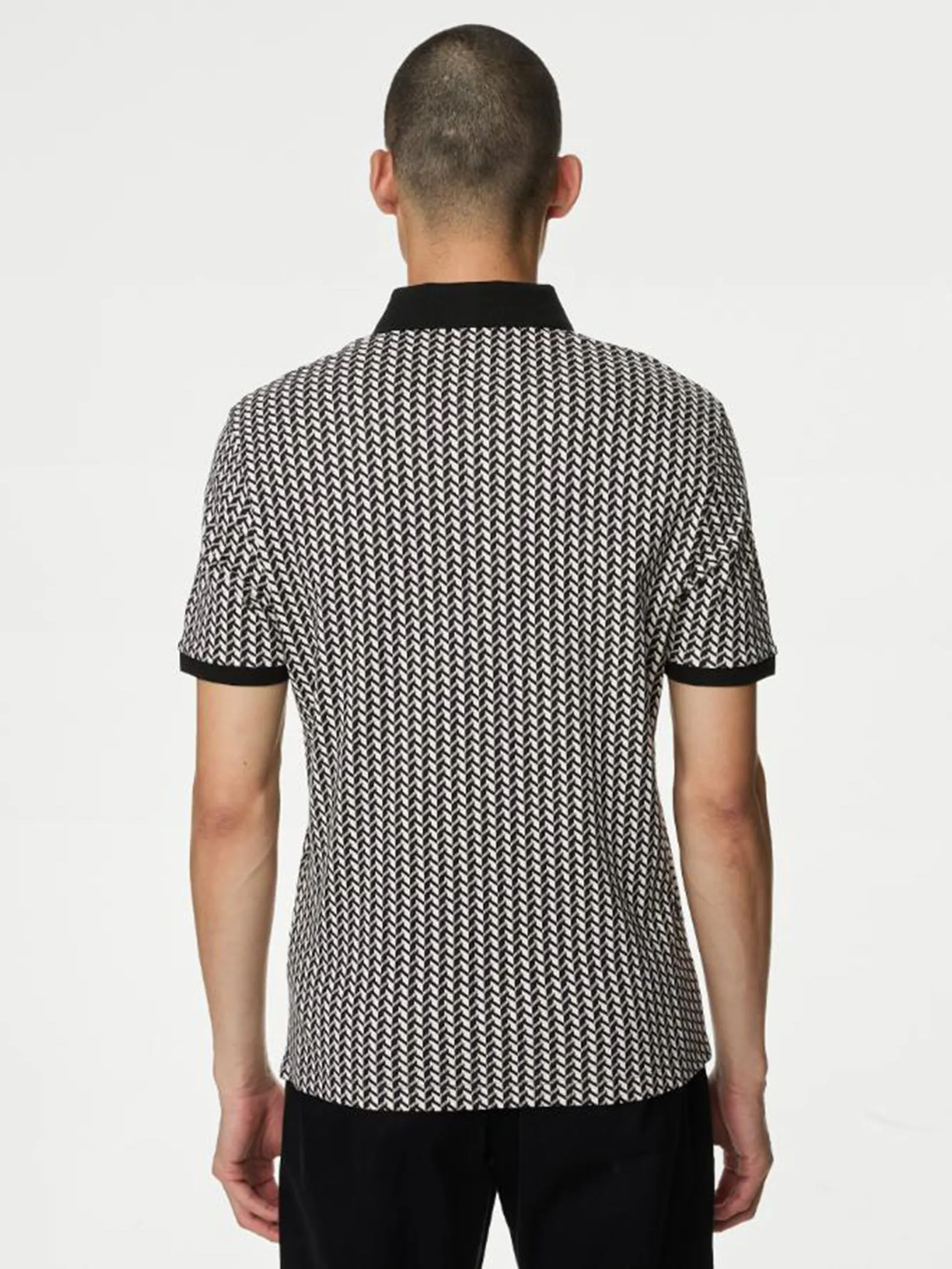 MARKS & SPENCER Men Polo Shirt Pure Cotton Geometric Print MARKS & SPENCER Men Polo Shirt Pure Cotton Geometric Print