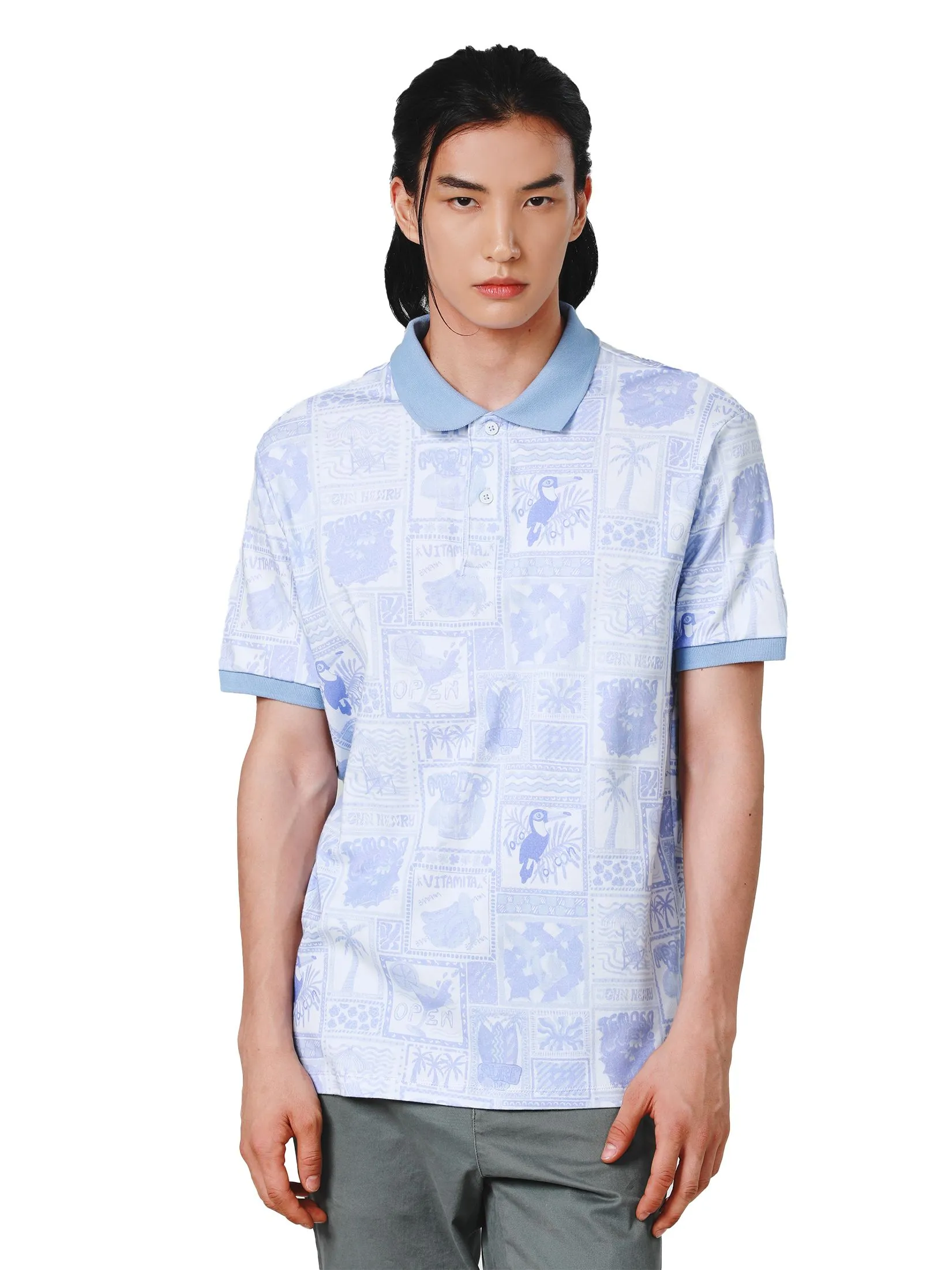 JOHN HENRY Men's Polo (Slim Fit) SONGKRAN FESTIVAL Blue JOHN HENRY Men's Polo (Slim Fit) SONGKRAN FESTIVAL Blue