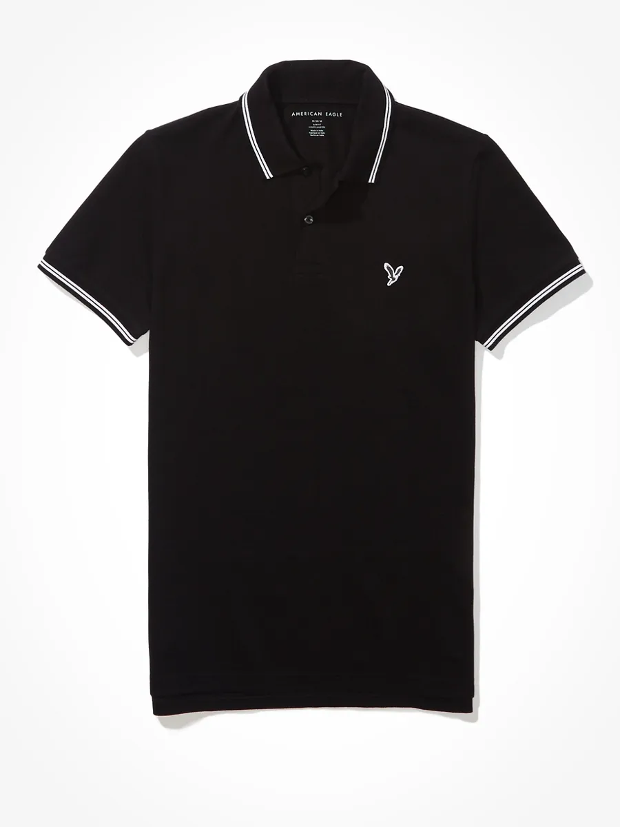 American Eagle PIQUE SLIM TIPPING SOLIDS 001 BLACK American Eagle PIQUE SLIM TIPPING SOLIDS 001 BLACK
