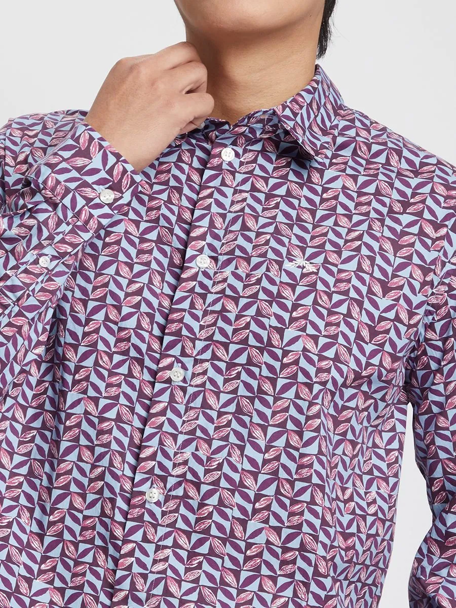 ALUMNUS Men Shirt Long Sleeves Printed Burgundy ALUMNUS Men Shirt Long Sleeves Printed Burgundy