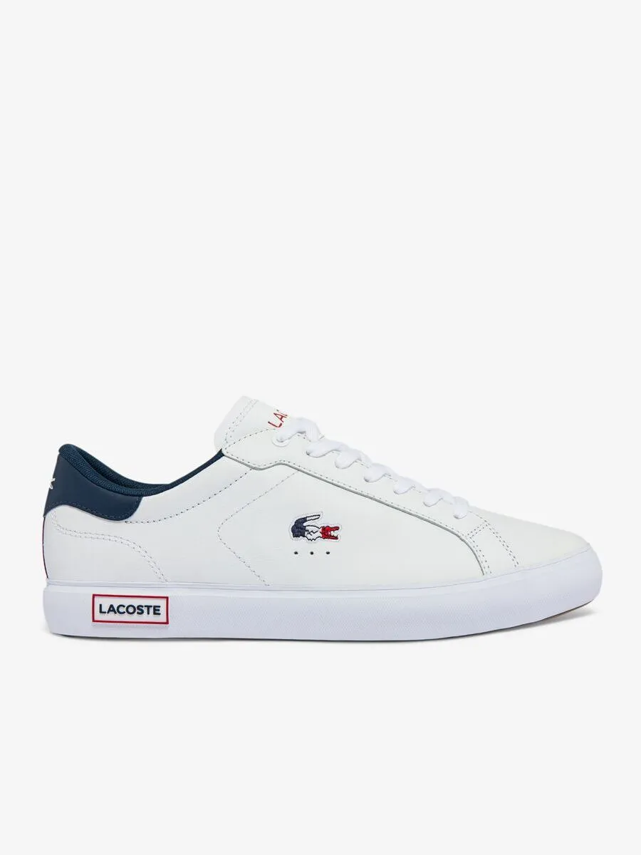 LACOSTE White Men’s Powercourt Leather Tricolour Trainers LACOSTE White Men’s Powercourt Leather Tricolour Trainers