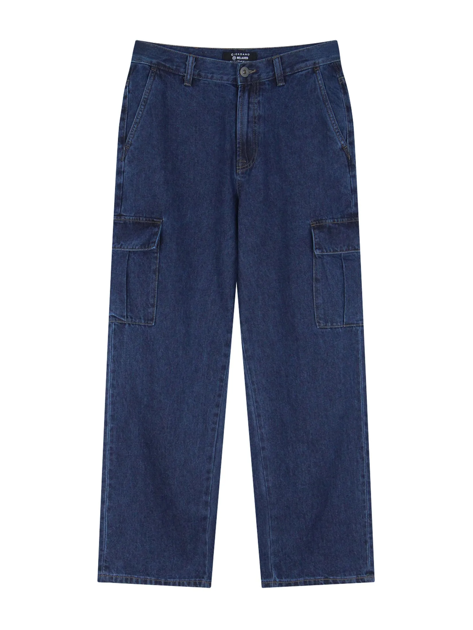 GIORDANO Men's Relaxed Denim Cargo Pants (Blue Classics)  Dark Indigo GIORDANO Men's Relaxed Denim Cargo Pants (Blue Classics)  Dark Indigo