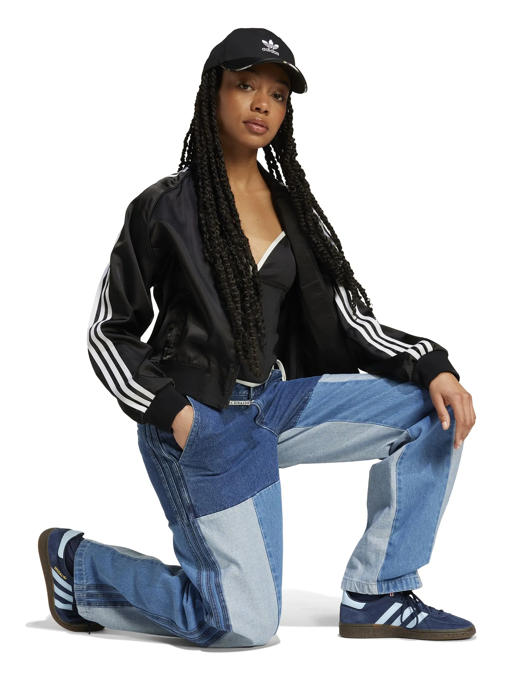ADIDAS Women Straight Leg Jeans Kseniaschnaider Patchwork Indigo Denim / Medium Blue Denim / Light Denim ADIDAS Women Straight Leg Jeans Kseniaschnaider Patchwork Indigo Denim / Medium Blue Denim / Light Denim