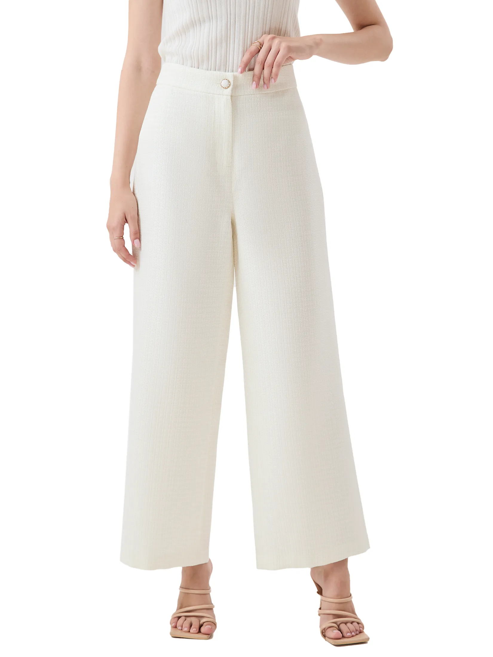 ESPADA Tweed Wide-Leg Trousers Woman Ivory ESPADA Tweed Wide-Leg Trousers Woman Ivory
