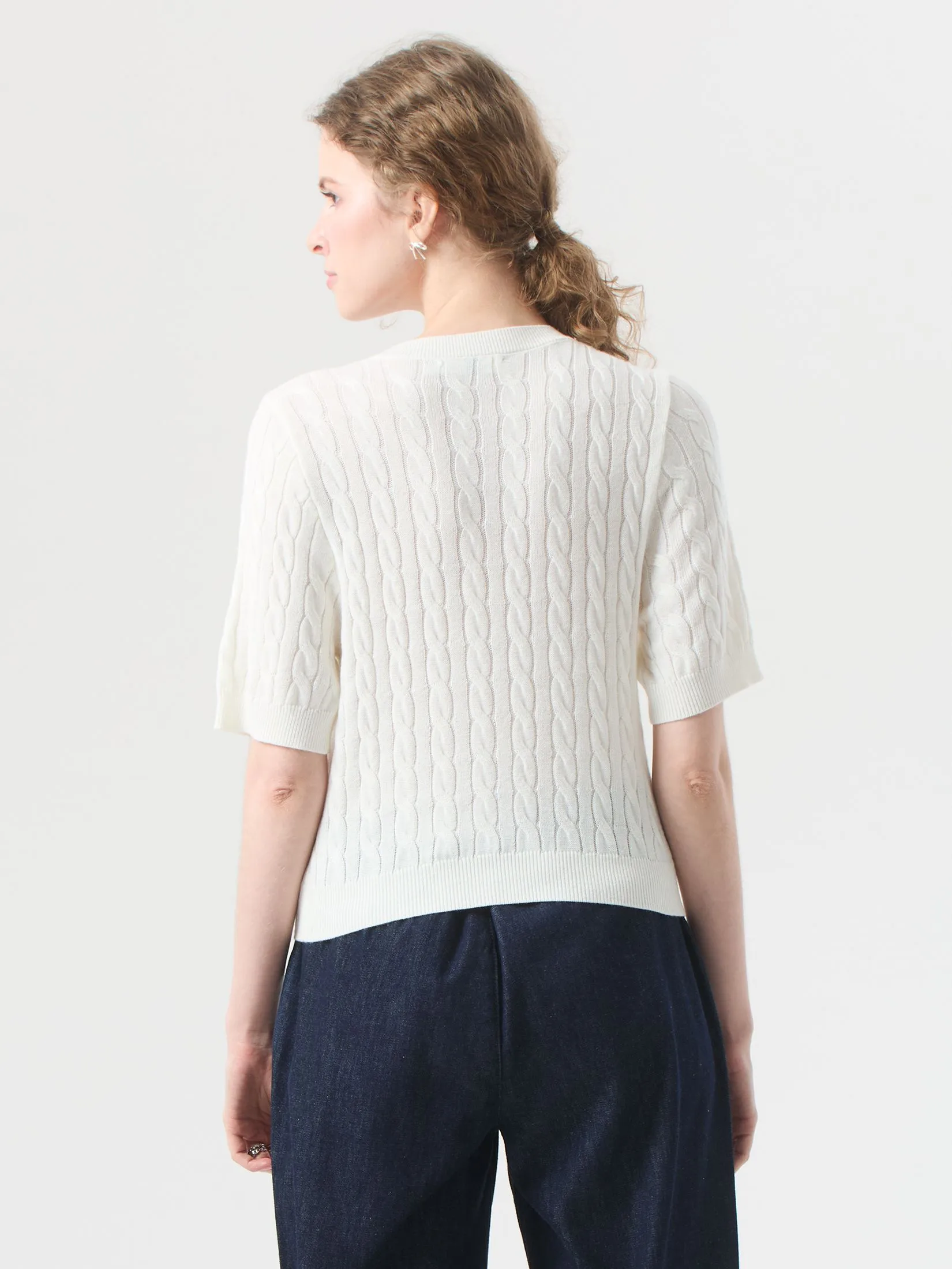 EP Cable Knit Sweater Woman Off White EP Cable Knit Sweater Woman Off White