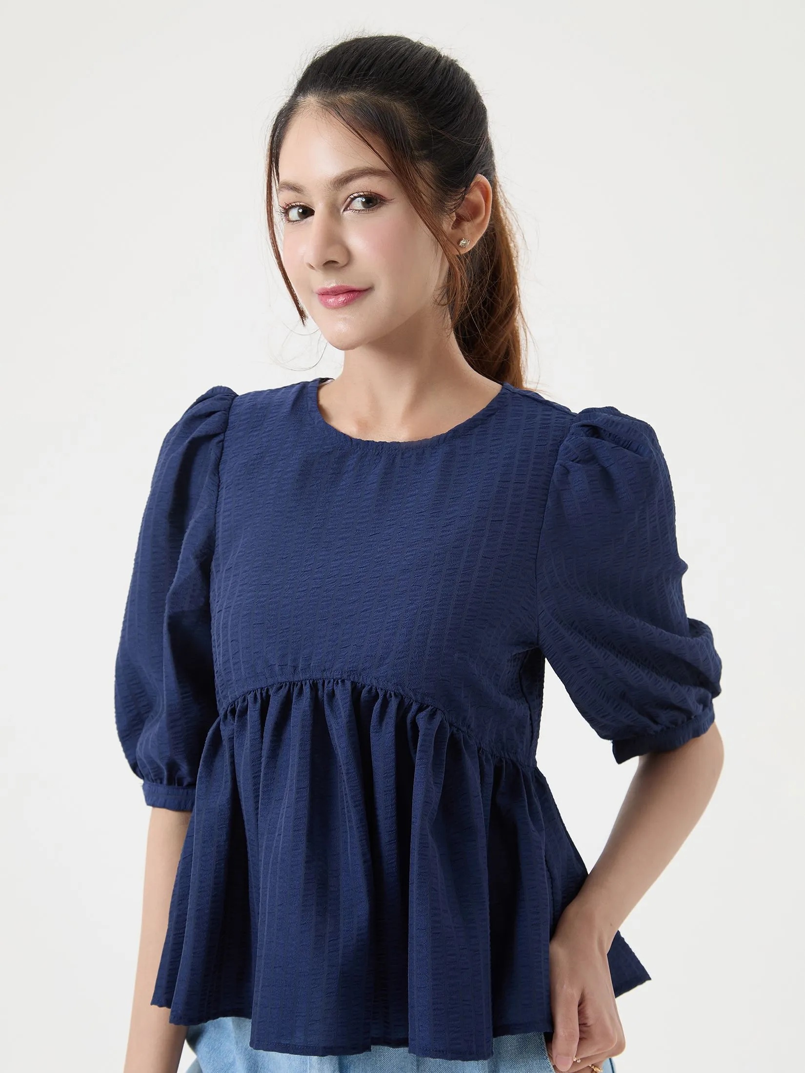 EP Peplum Blouse Woman Navy Blue EP Peplum Blouse Woman Navy Blue