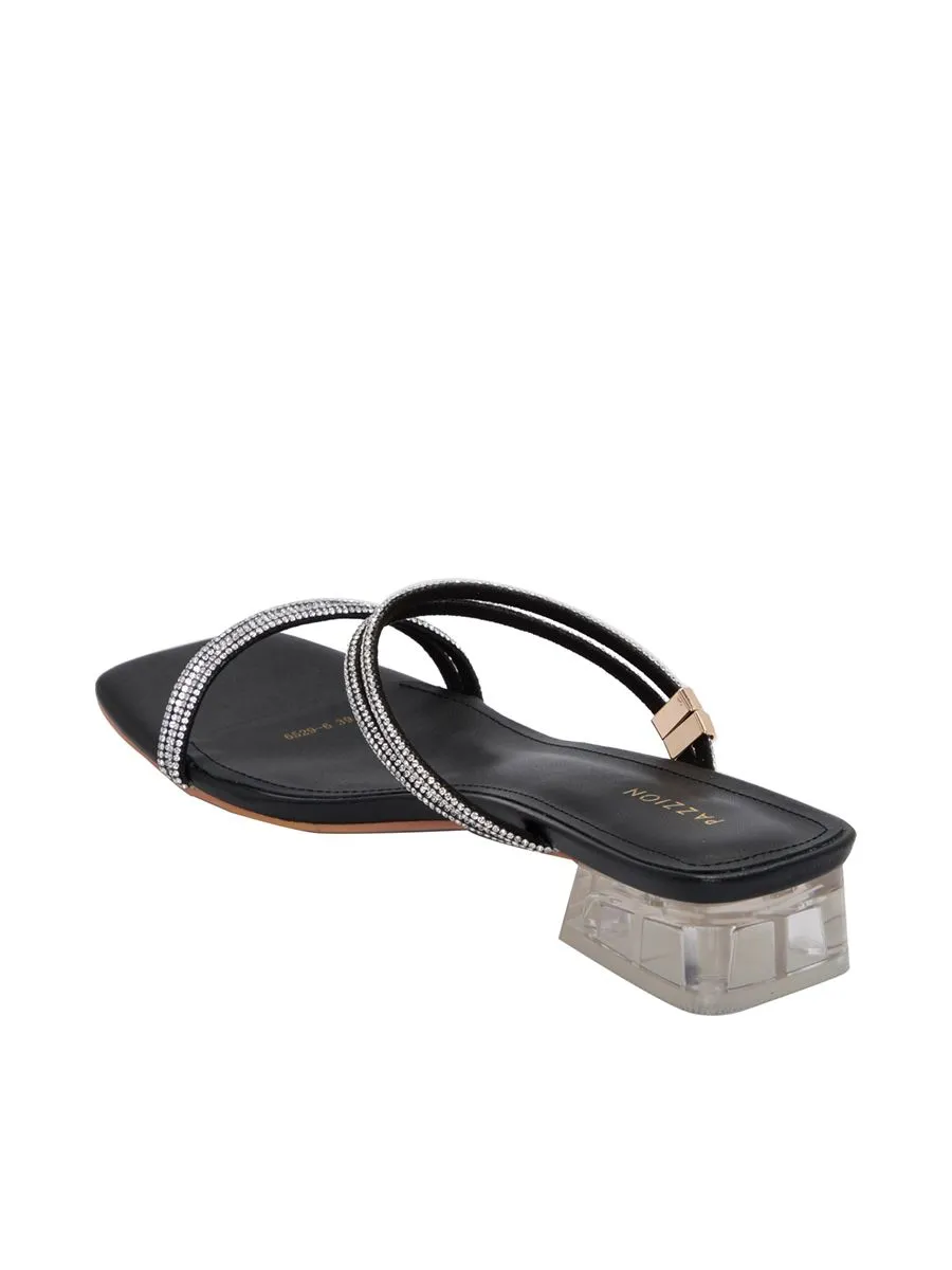 PAZZION Women Heel Slippers Strap Decorated PAZZION Women Heel Slippers Strap Decorated