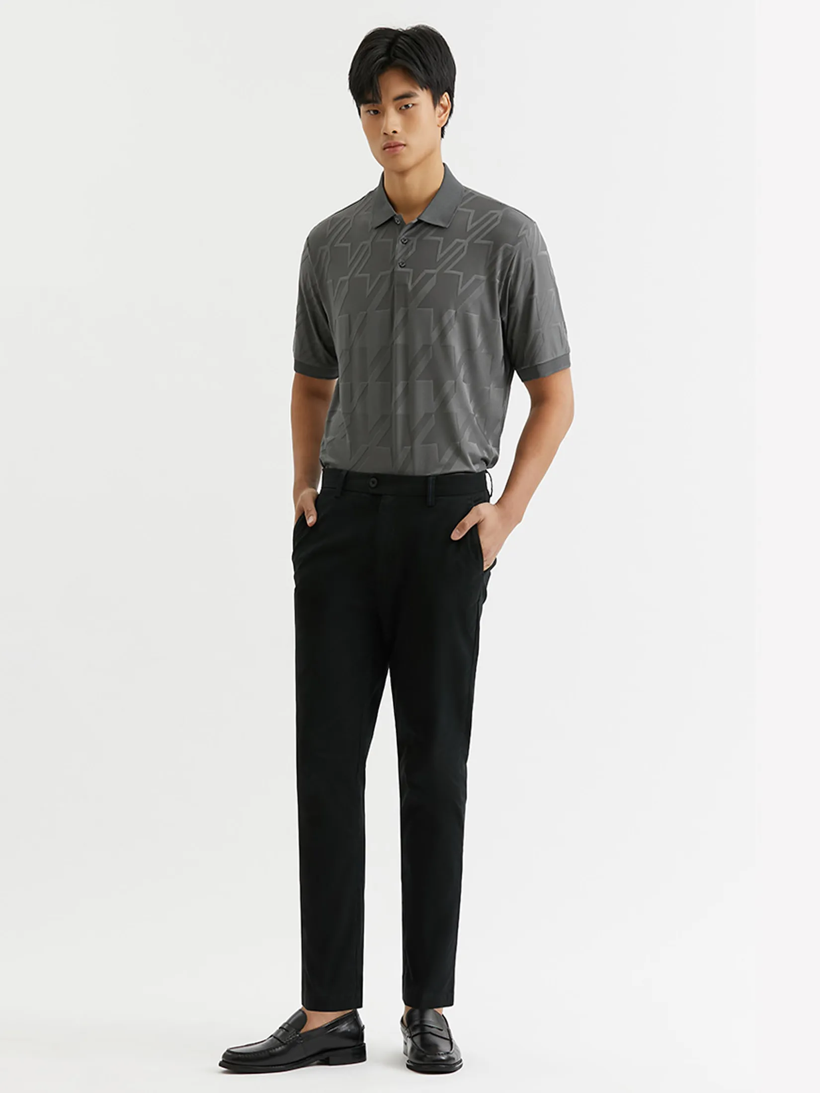 DAPPER Men Houndstooth Jacquard Polo Shirt Grey DAPPER Men Houndstooth Jacquard Polo Shirt Grey