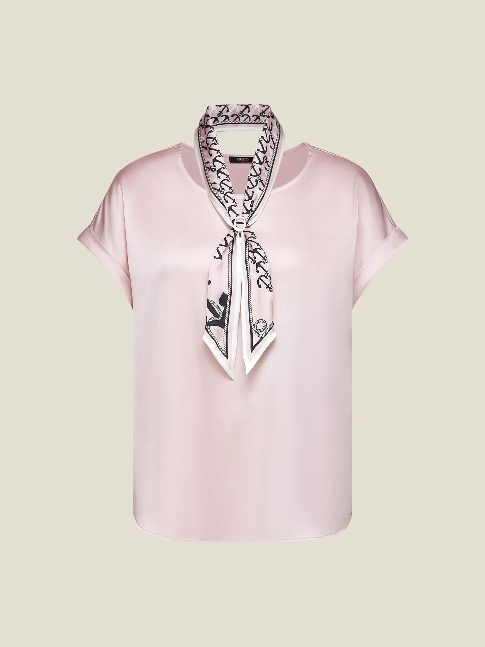 G2000 Women Clothing Satin Short Sleeve Blouse With Scarf & Ring  Regular Fit - Pink