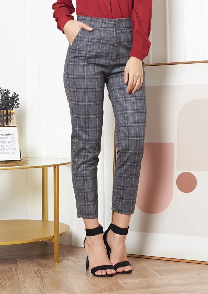 Lady Plus Grey Cropped Check Pants L-2018PM-BG Lady Plus Grey Cropped Check Pants L-2018PM-BG