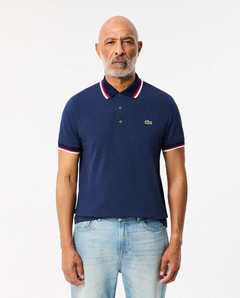 LACOSTE Regular Fit Stretch Mini Piqu  Polo Shirt Blue LACOSTE Regular Fit Stretch Mini Piqu  Polo Shirt Blue