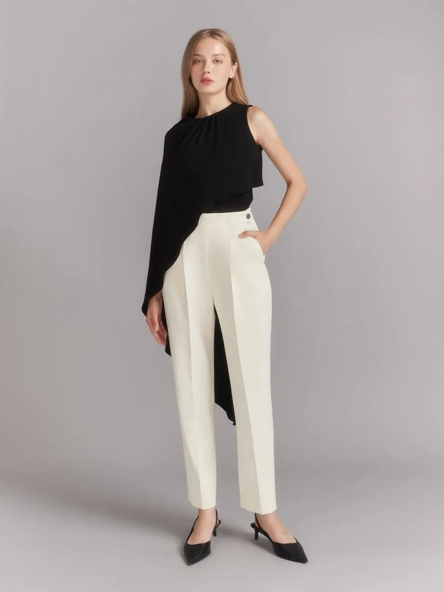 ASAVA (AW23) Rosette High Waisted Tapered Women Pants Ivory ASAVA (AW23) Rosette High Waisted Tapered Women Pants Ivory