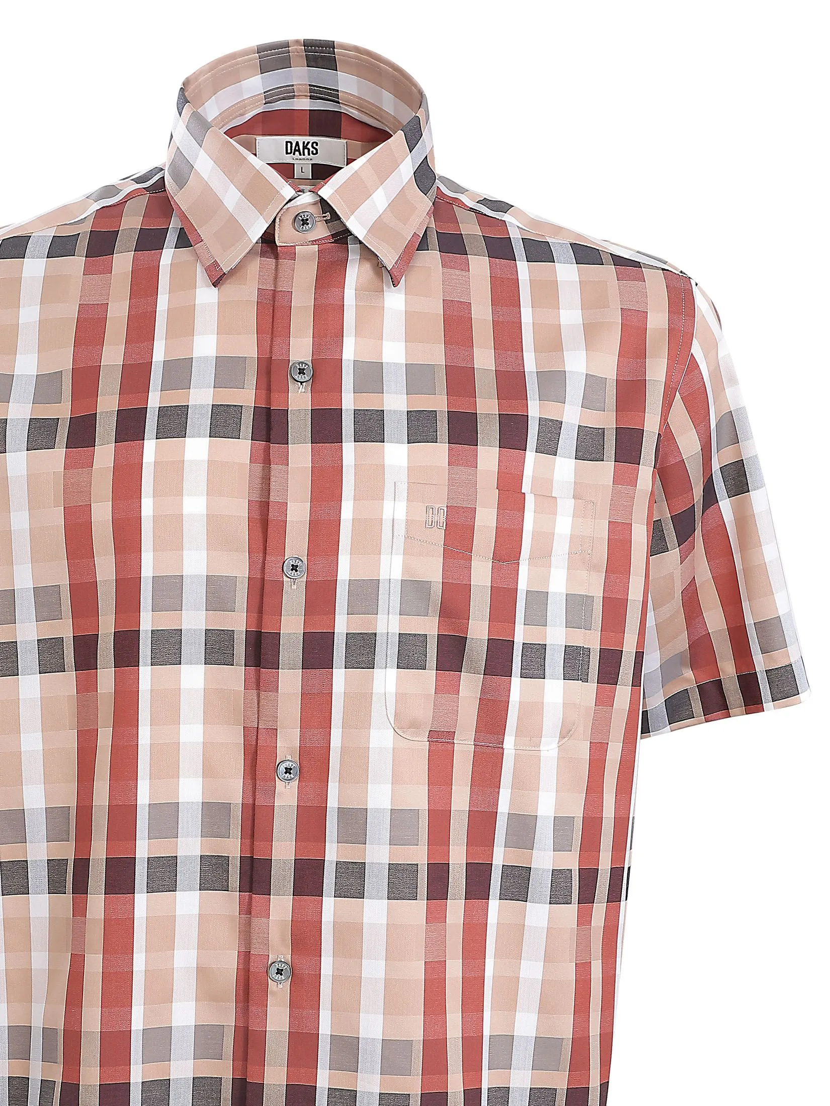 DAKS Men Short Sleeve Shirt Regular Fit Brown DAKS Men Short Sleeve Shirt Regular Fit Brown