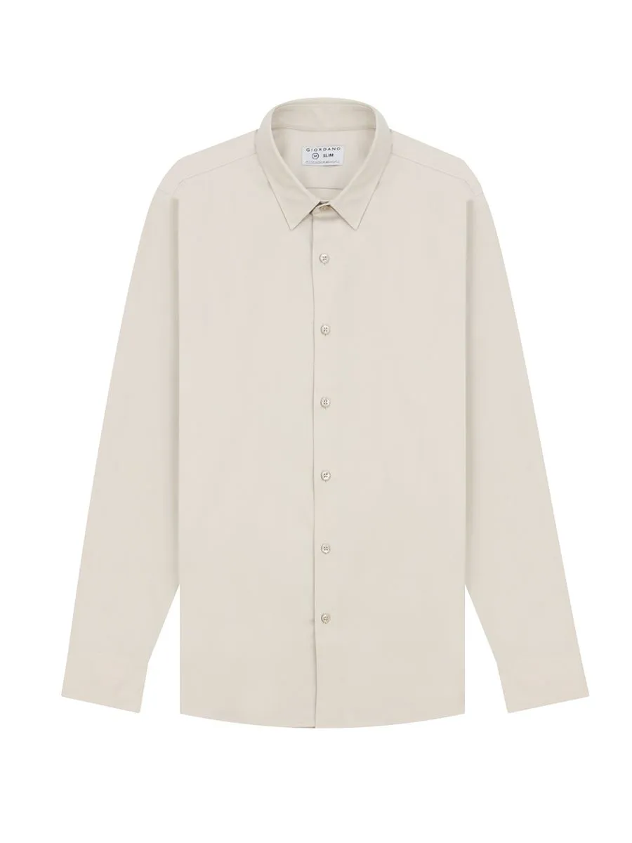 GIORDANO Men's Twill Easy Care Shirts   Cockle Shell khaki GIORDANO Men's Twill Easy Care Shirts   Cockle Shell khaki