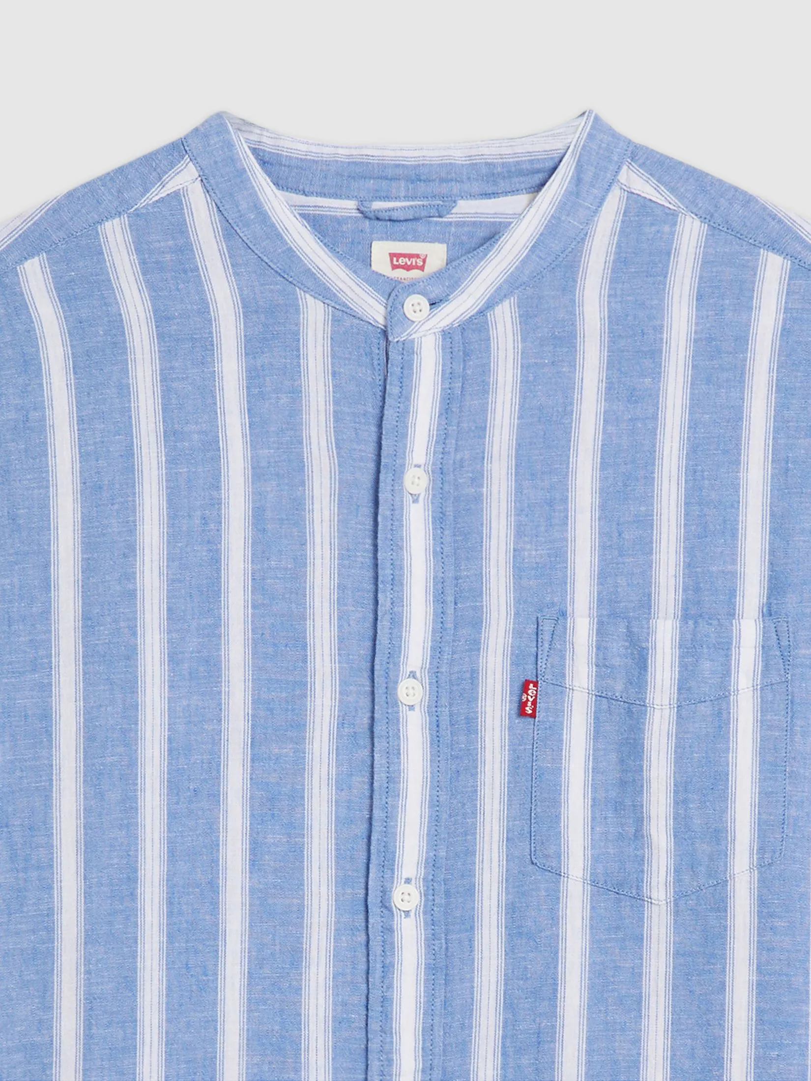 LEVI'S Men's Banded Collar 1 Pocket Shirt Blue LEVI'S Men's Banded Collar 1 Pocket Shirt Blue